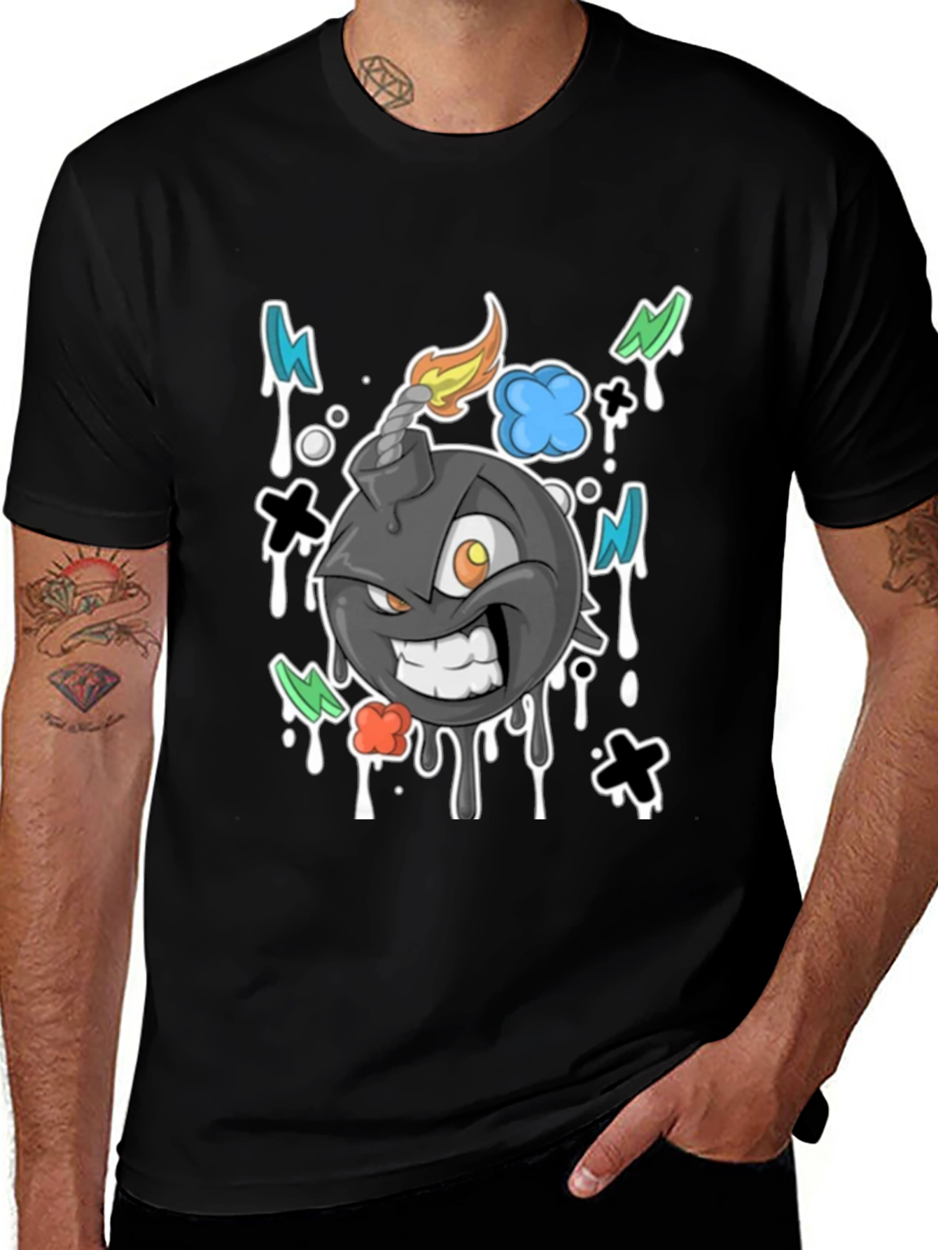 Cartoon Bomb Graphic Tee - Black