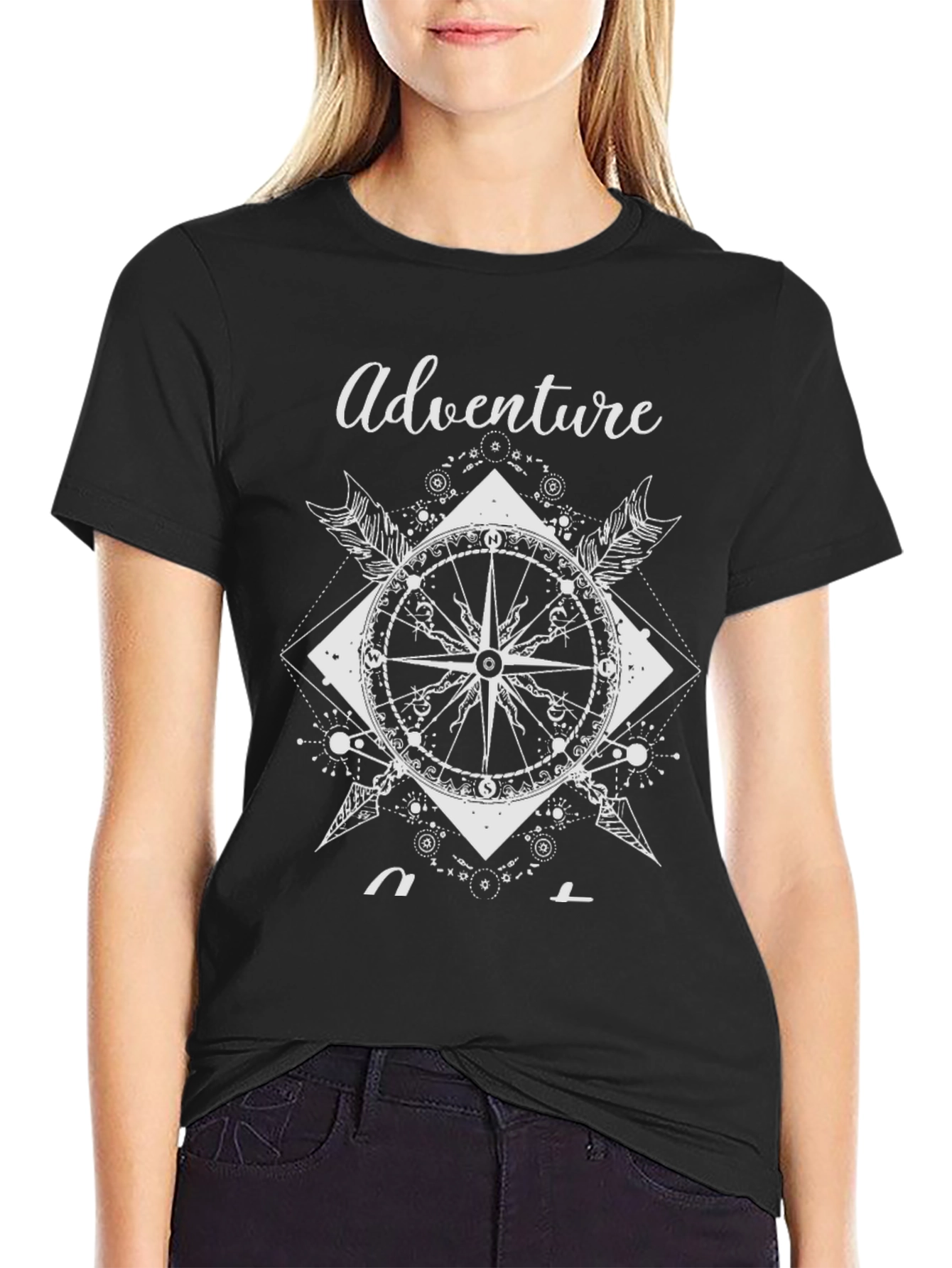 Adventure Compass Graphic Print Mens Black T-Shirt