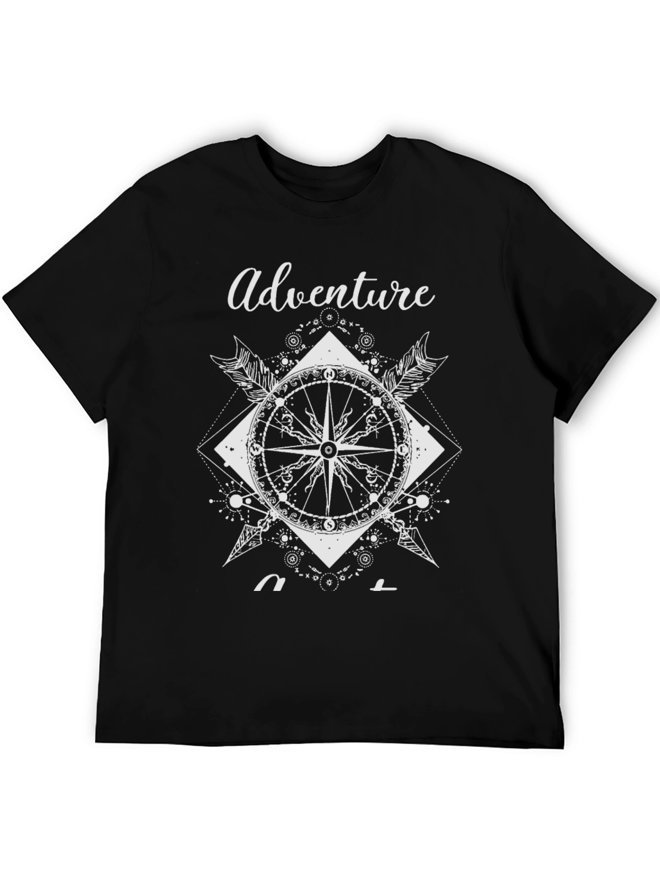 Adventure Compass Graphic Print Mens Black T-Shirt
