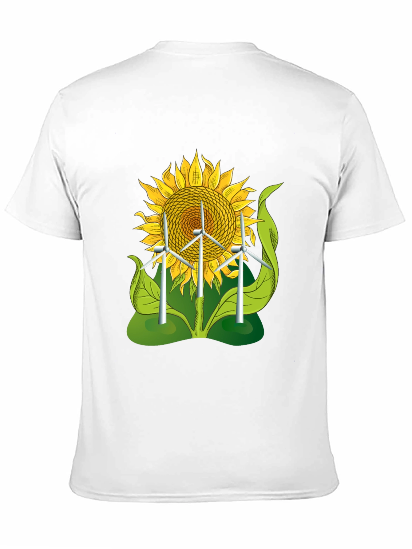 Sunflower & Wind Turbine Graphic Tee - Eco-Friendly Design