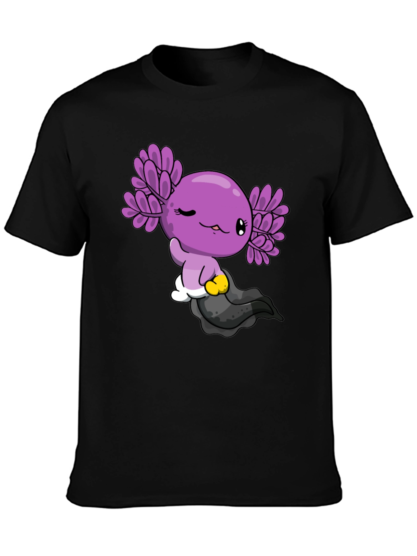 Axolotl Cartoon Graphic Black T-Shirt