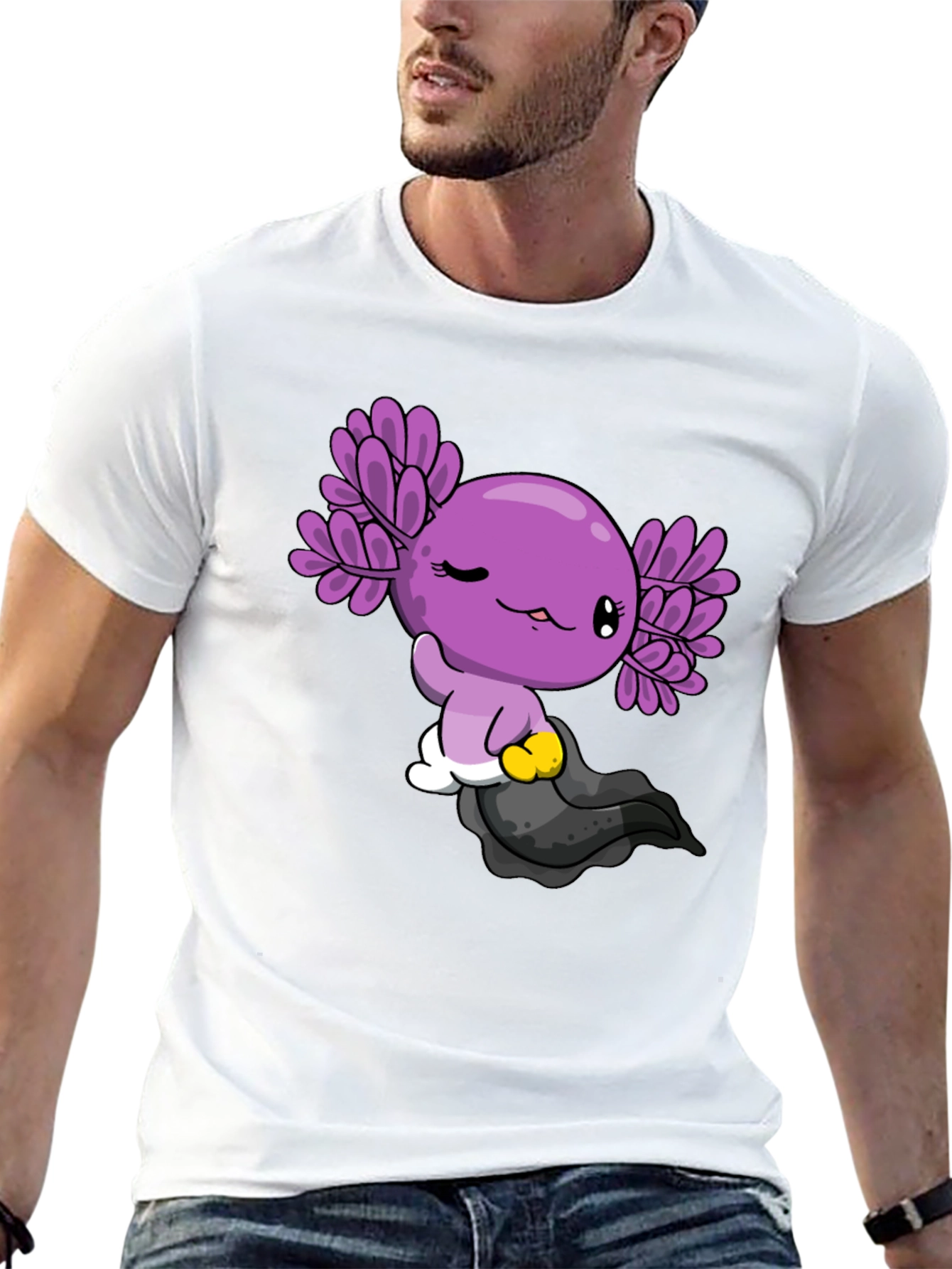 Axolotl Cartoon Graphic Black T-Shirt