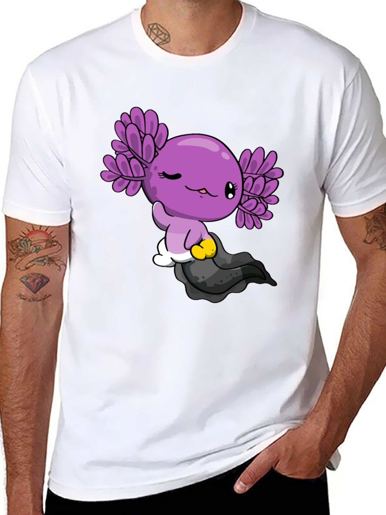 Axolotl Cartoon Graphic Black T-Shirt