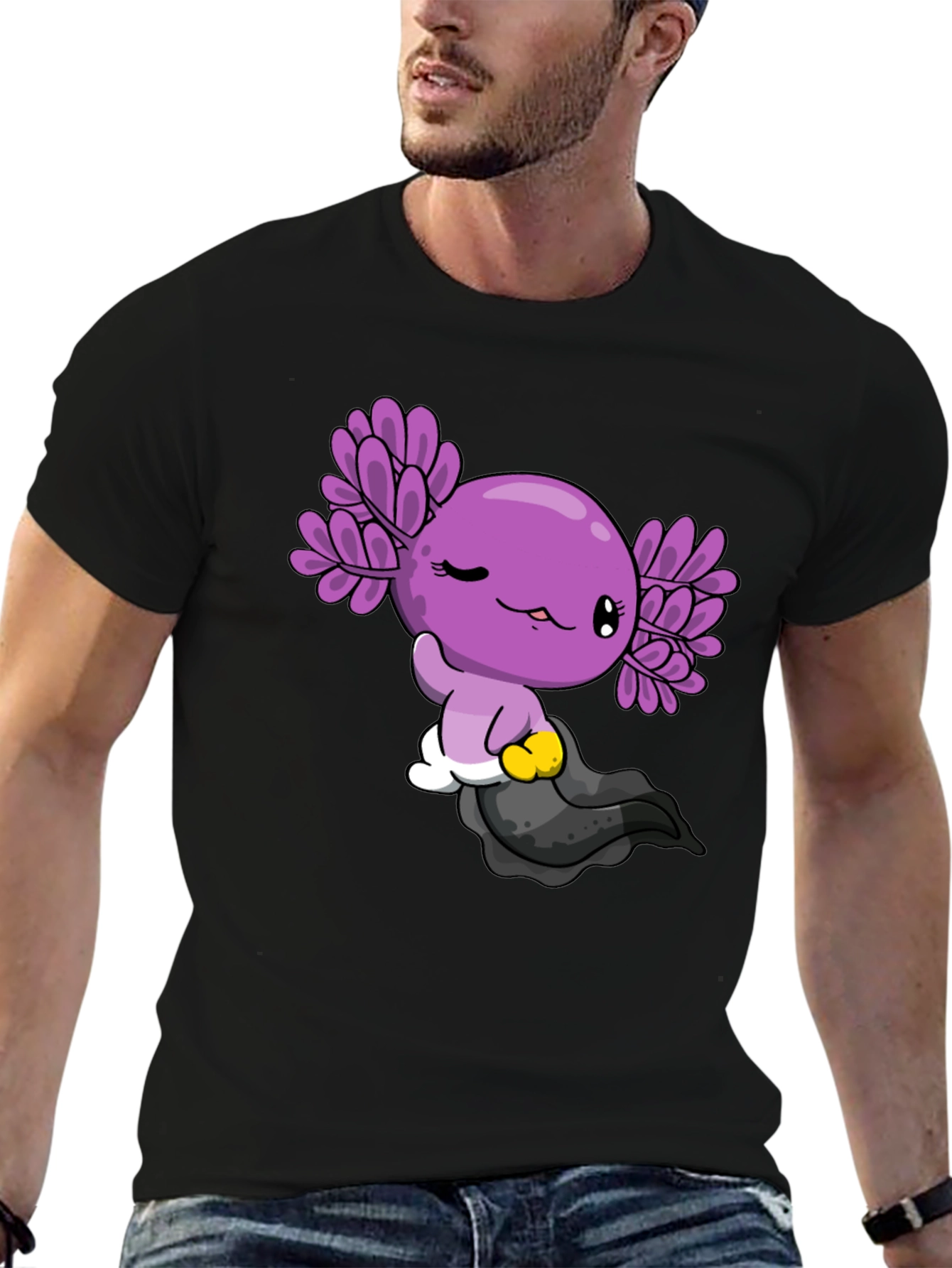 Axolotl Cartoon Graphic Black T-Shirt