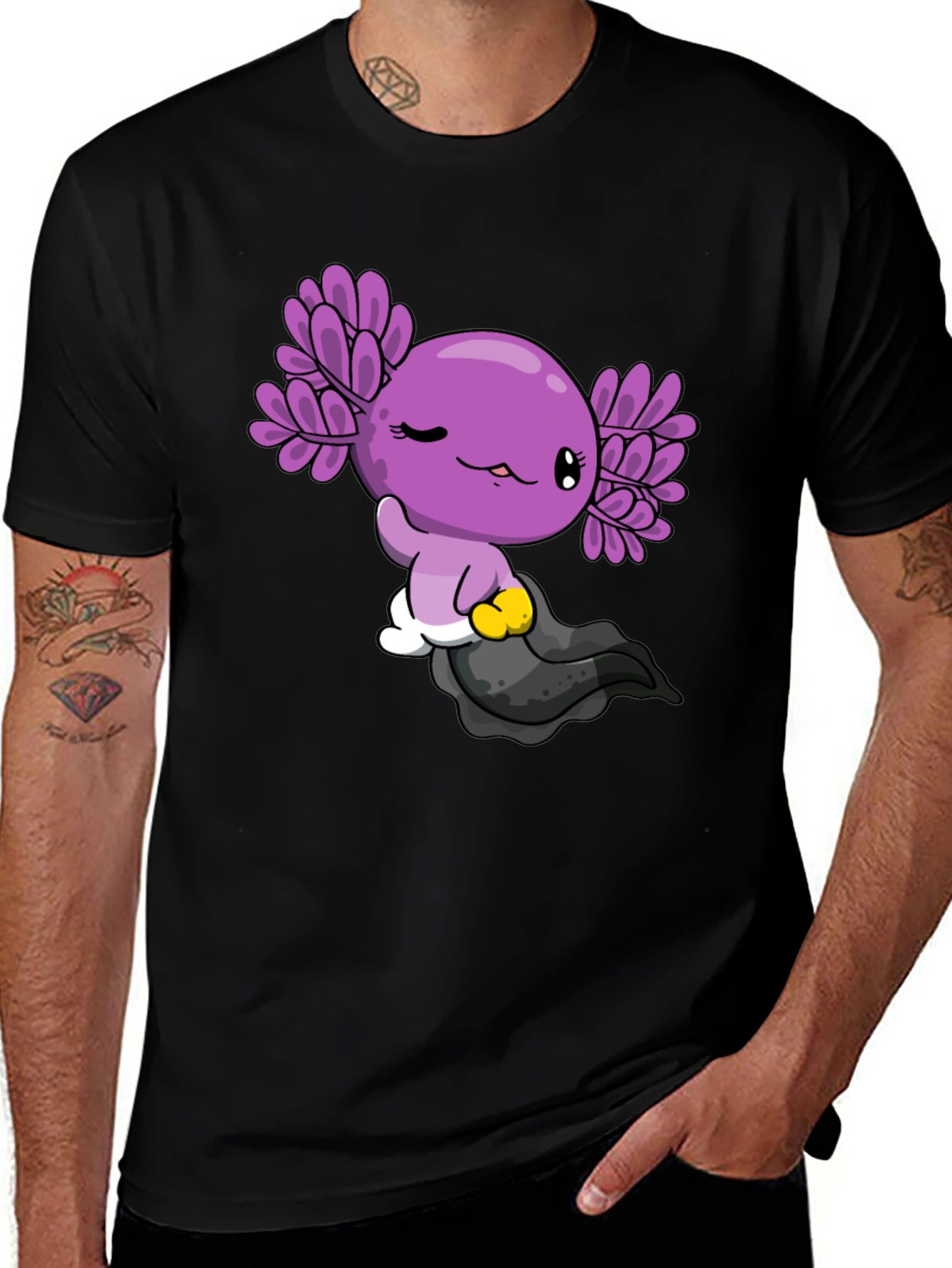 Axolotl Cartoon Graphic Black T-Shirt
