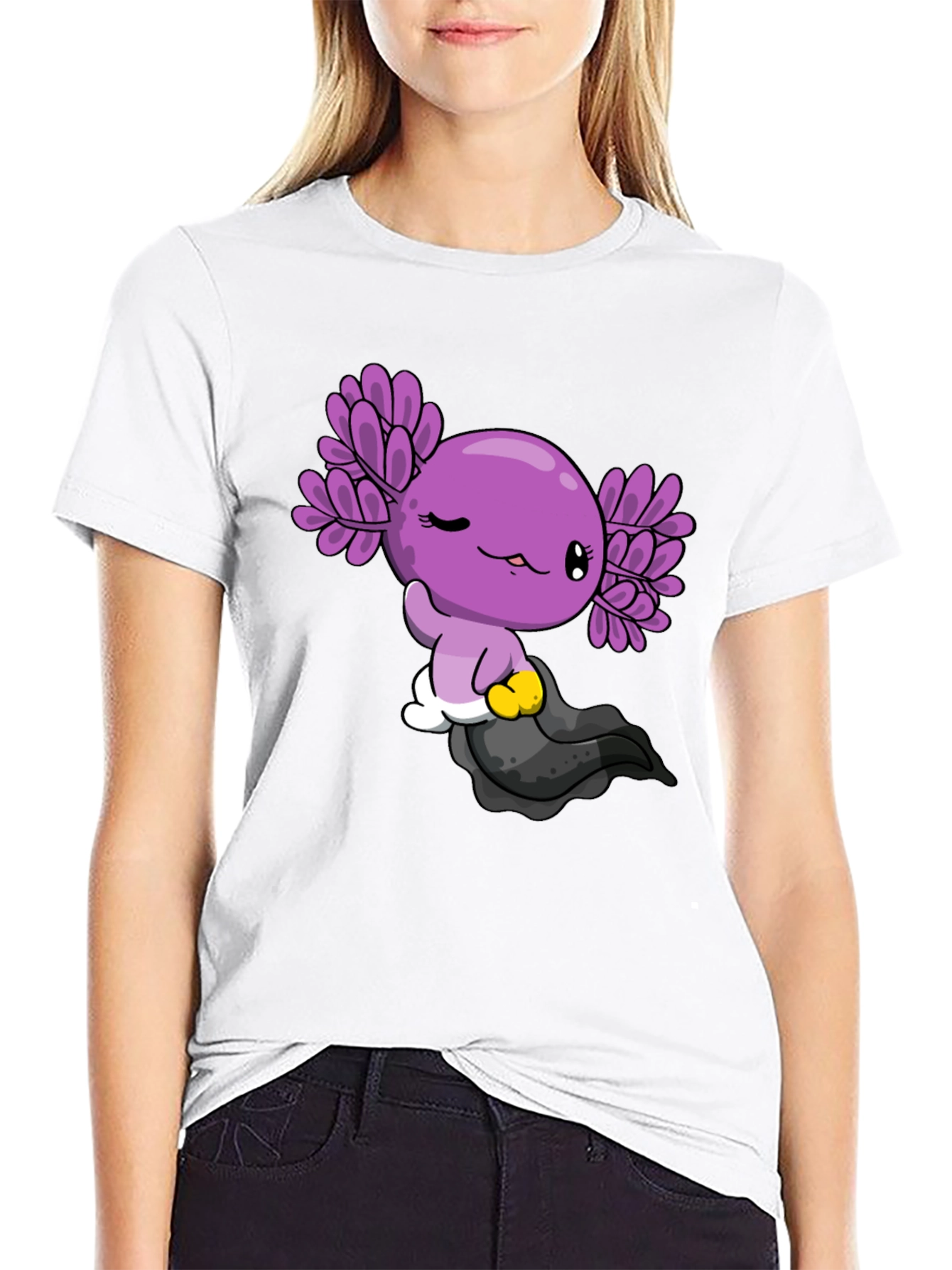 Axolotl Cartoon Graphic Black T-Shirt