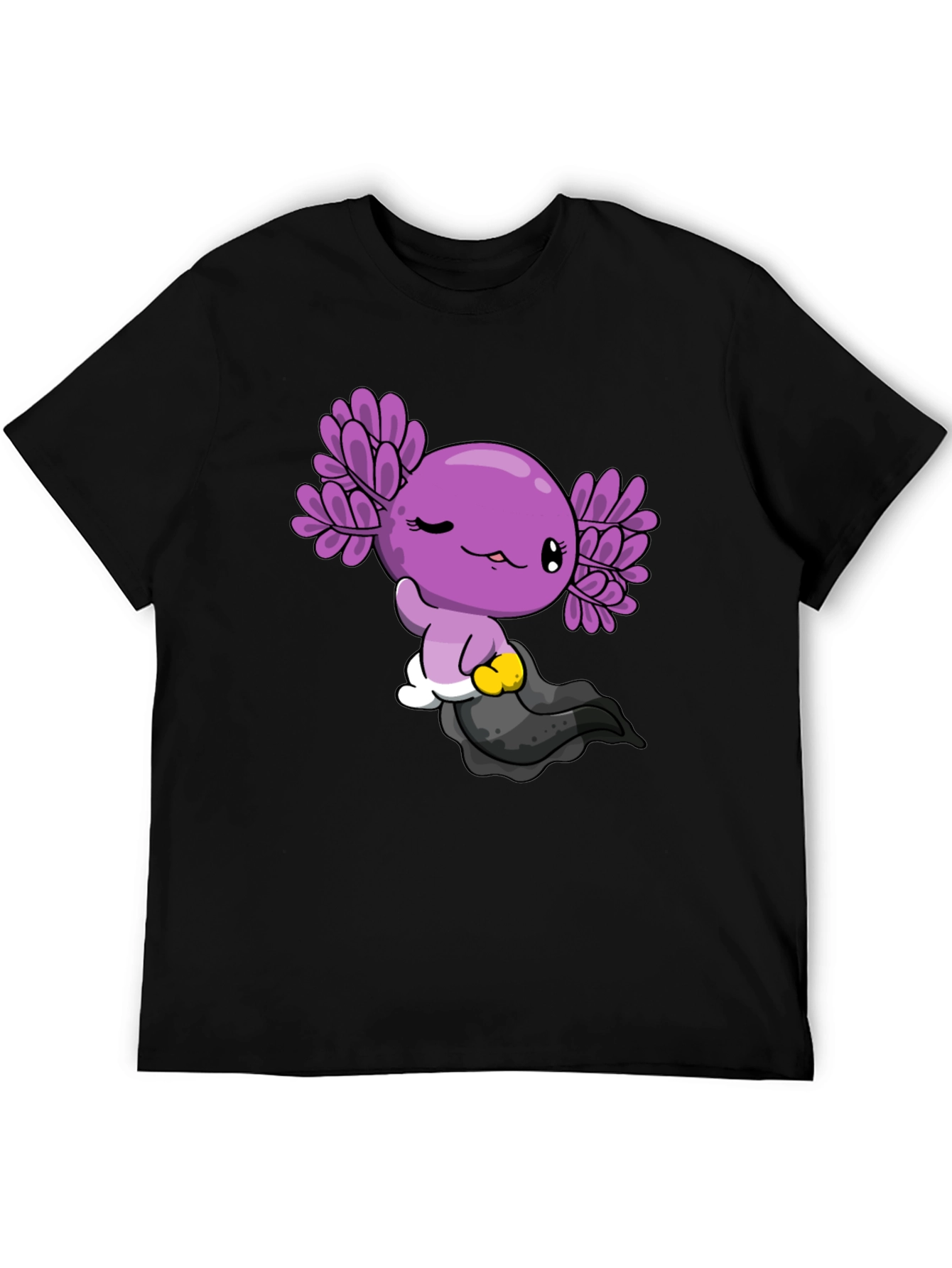 Axolotl Cartoon Graphic Black T-Shirt