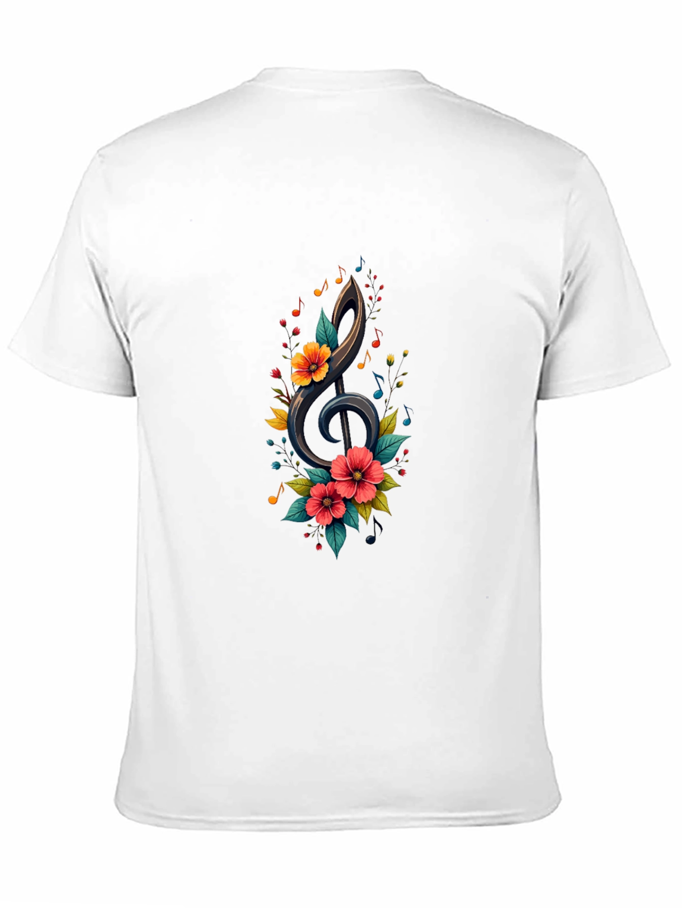 Floral Treble Clef Black T-Shirt