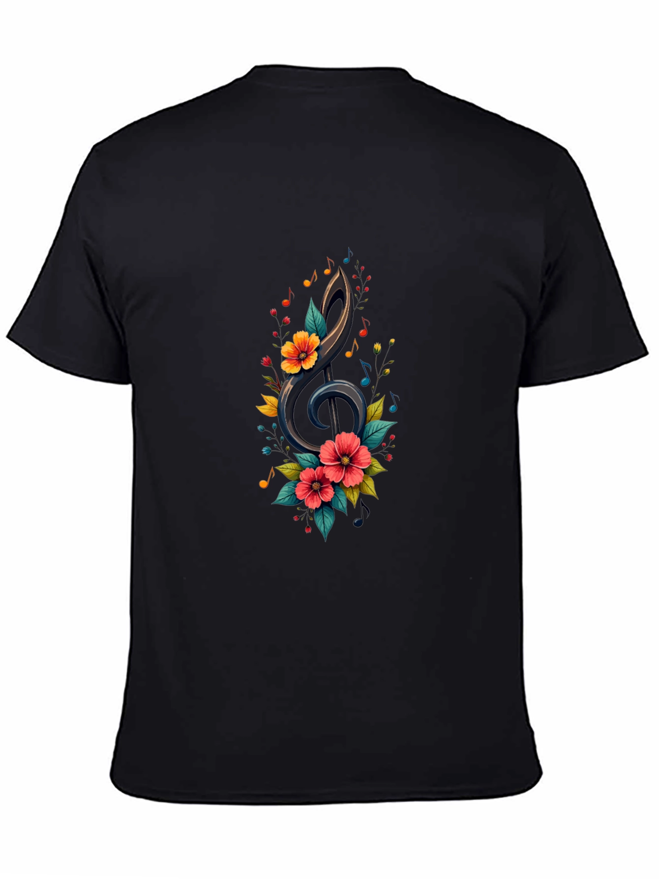 Floral Treble Clef Black T-Shirt