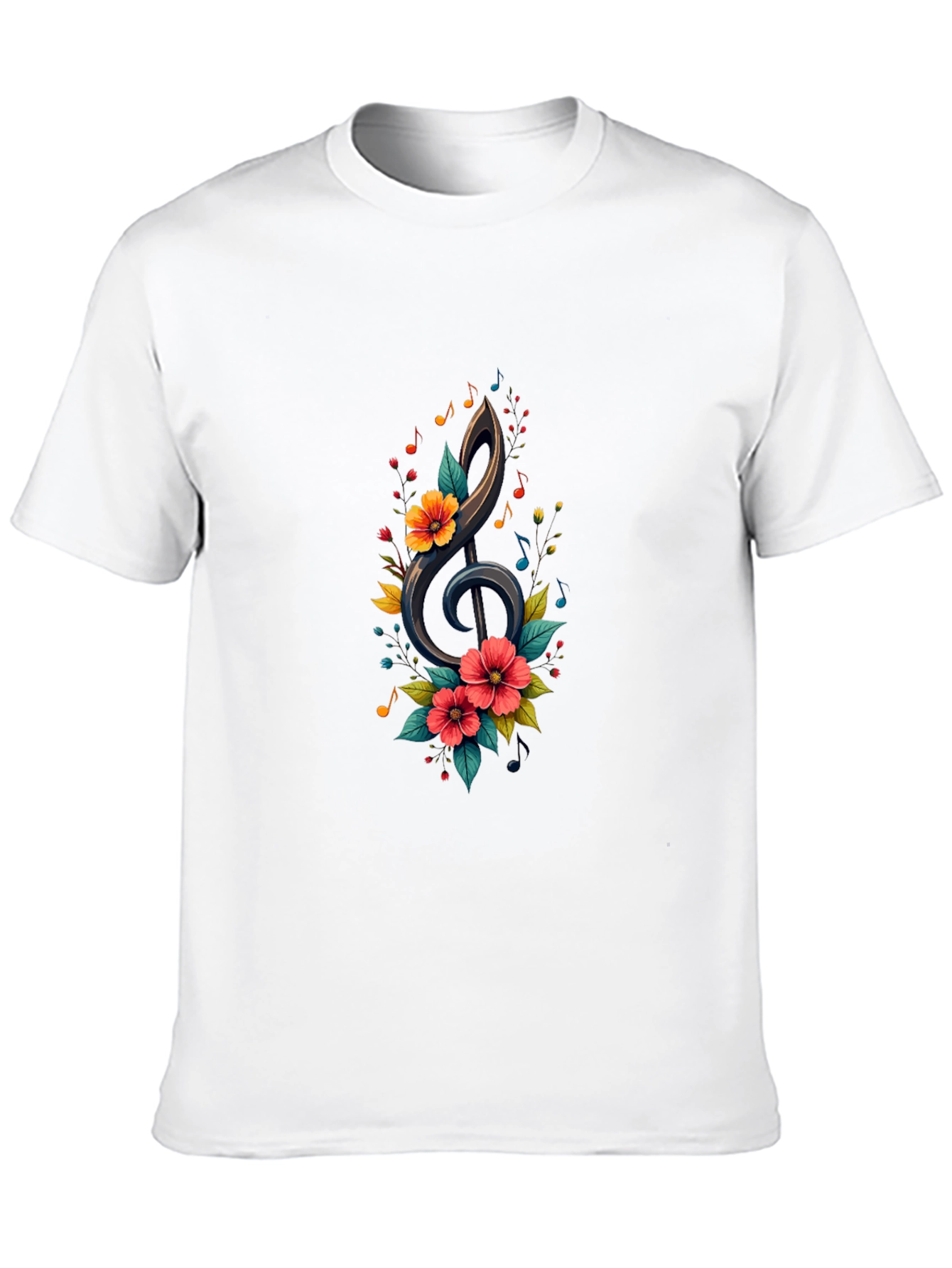 Floral Treble Clef Black T-Shirt