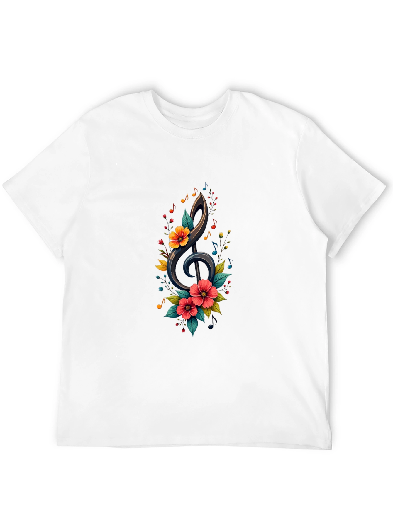 Floral Treble Clef Black T-Shirt