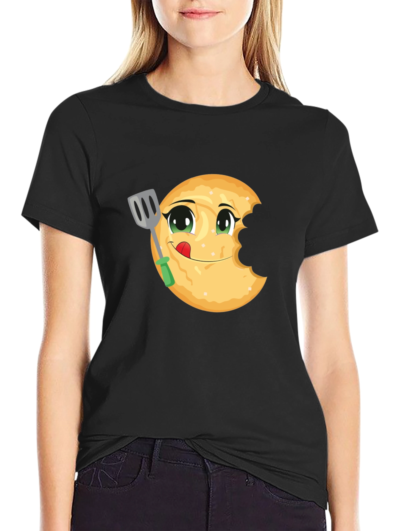 Funny Pancake Eater Black T-Shirt