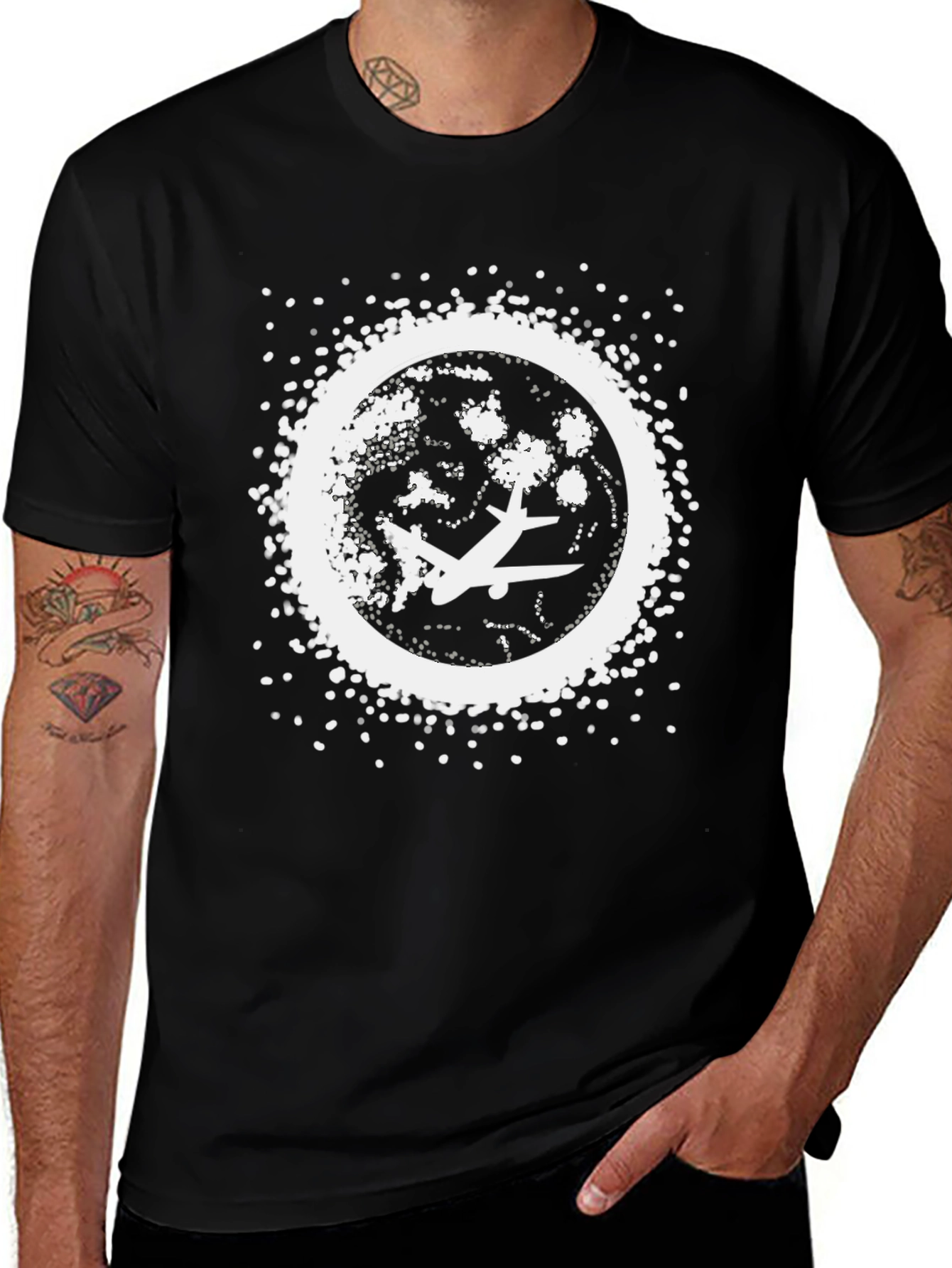 Airplane Moon Graphic T-Shirt - Classic Black Cotton Tee
