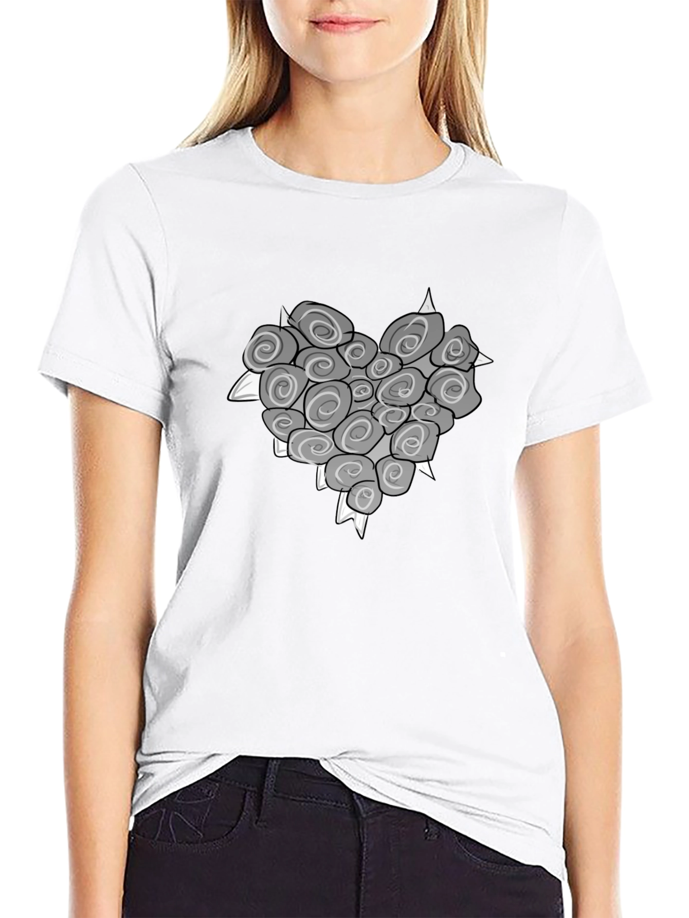 Heart of Roses Graphic T-Shirt - Stylish Black Tee