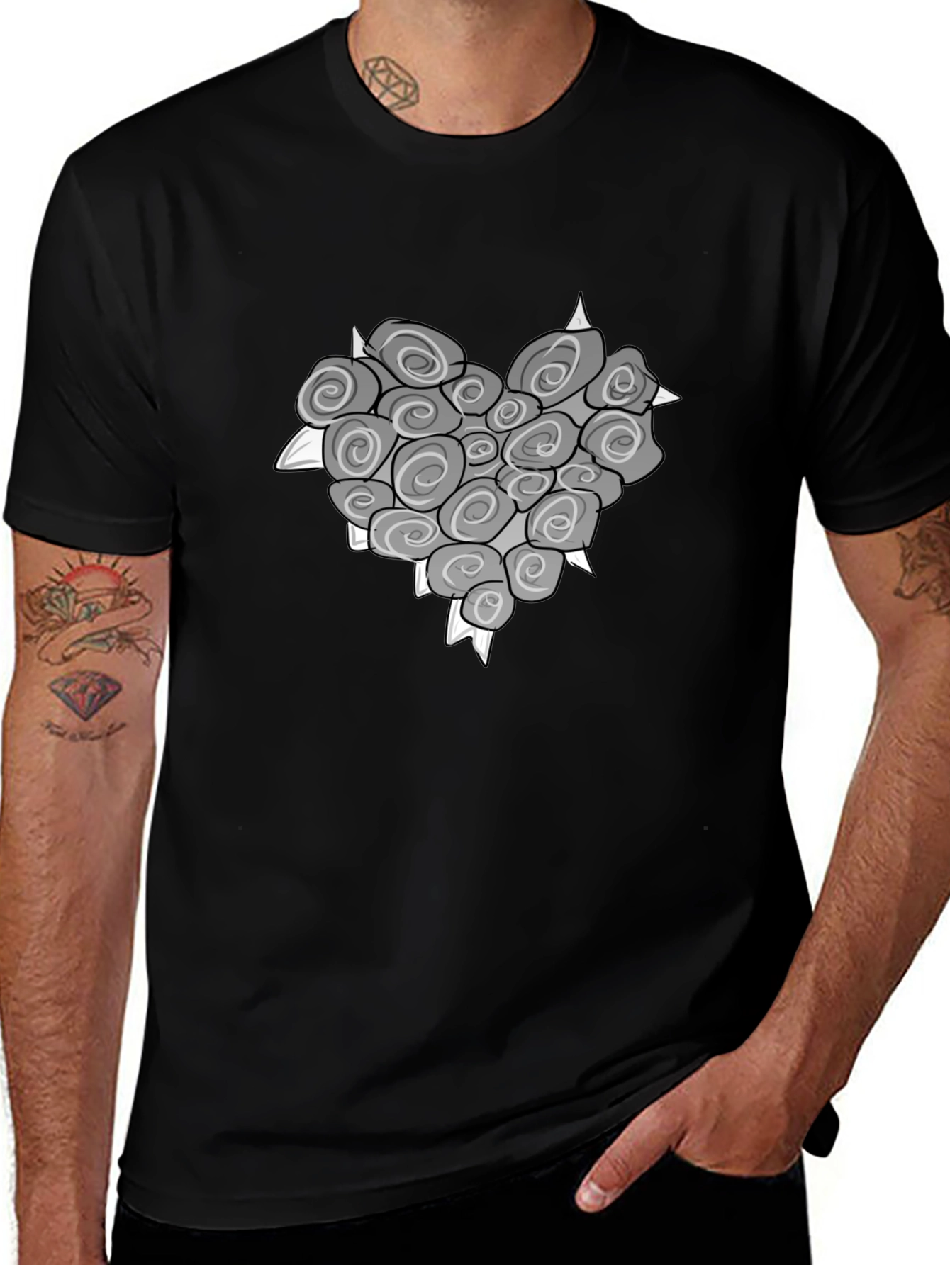 Heart of Roses Graphic T-Shirt - Stylish Black Tee