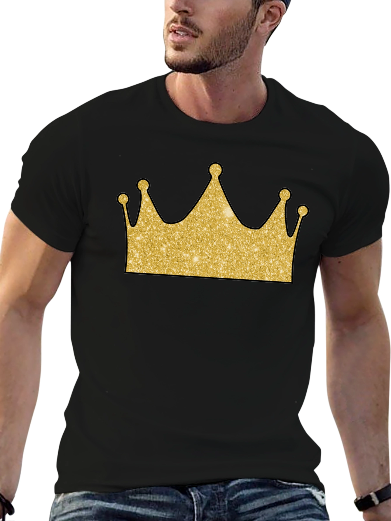Golden Crown Graphic Tee - Stylish Mens Black T-Shirt