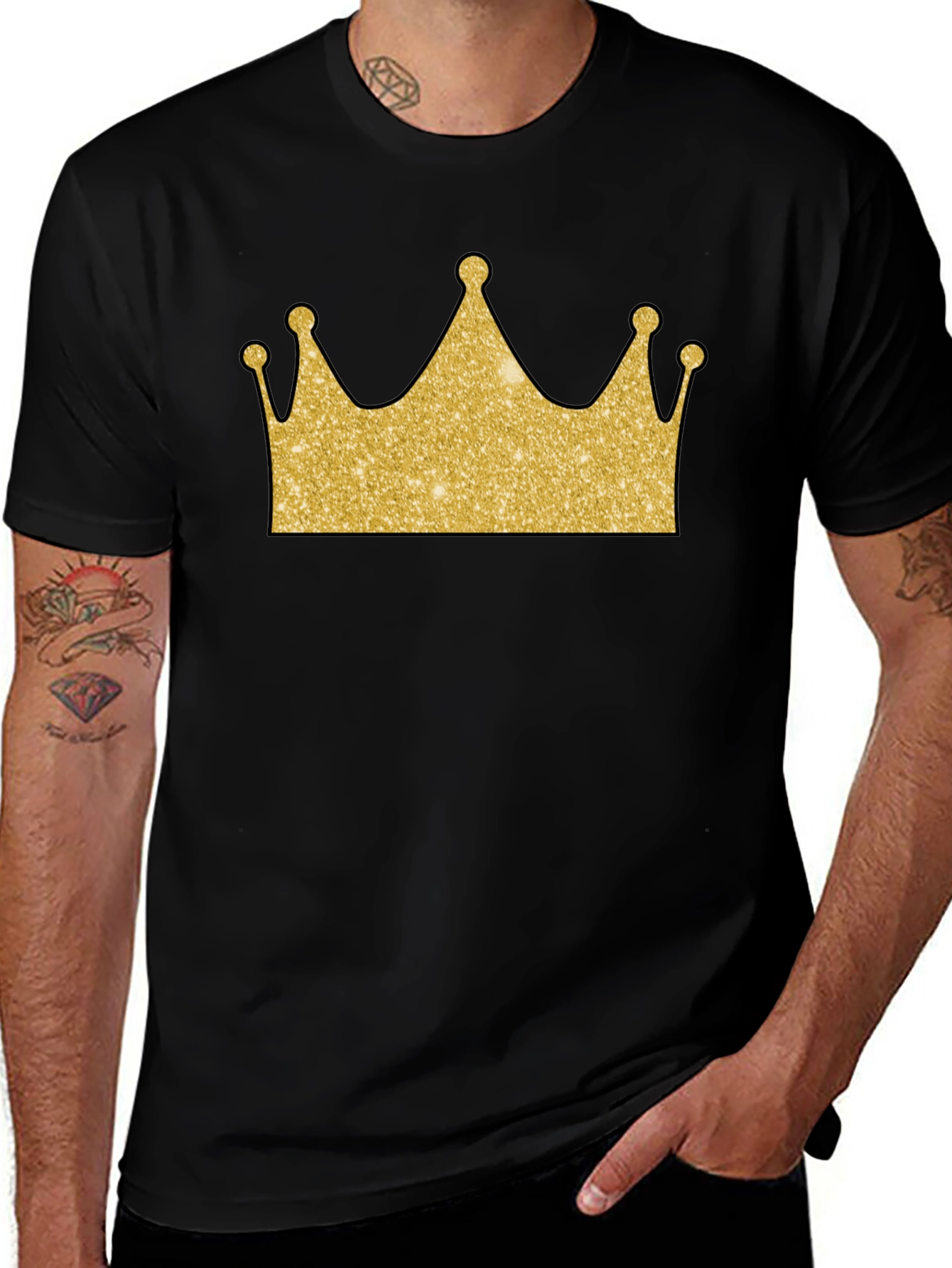 Golden Crown Graphic Tee - Stylish Mens Black T-Shirt