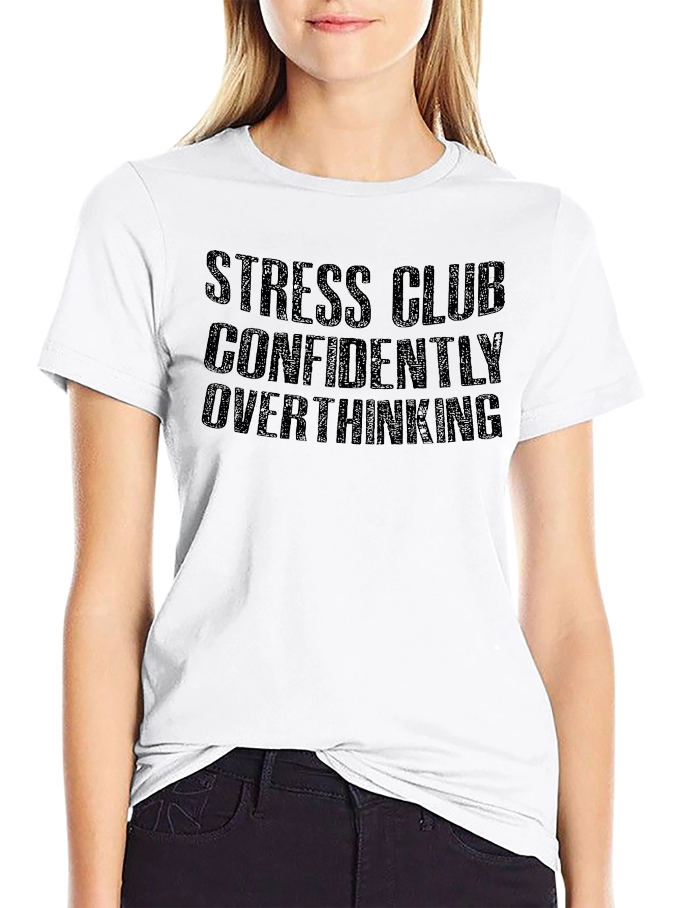 Stress Club Confidently Overthinking Black Tee