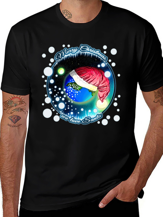 Festive Holiday Earth Santa Hat T-Shirt