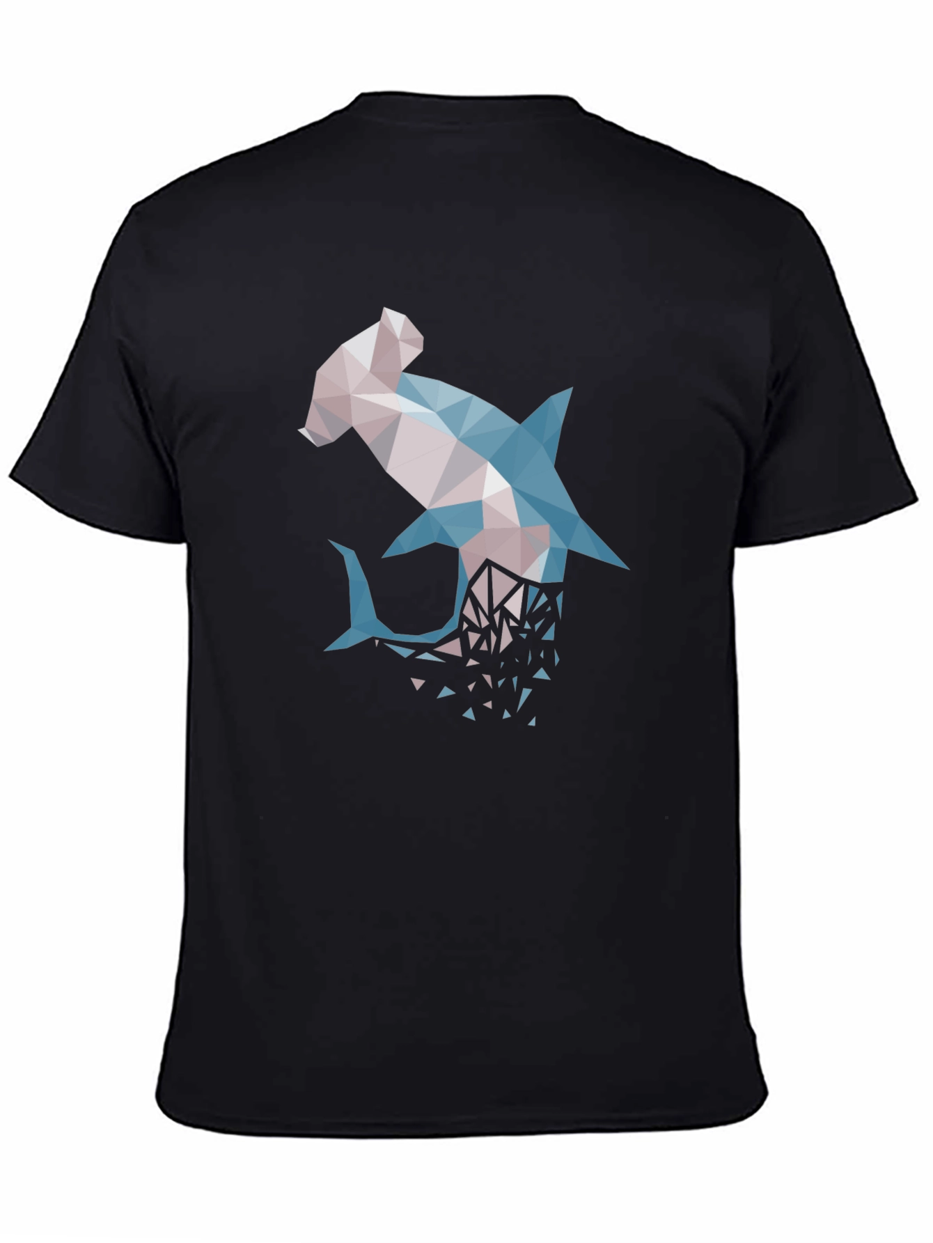 Geometric Shark Graphic Tee - Modern Mens Black T-Shirt