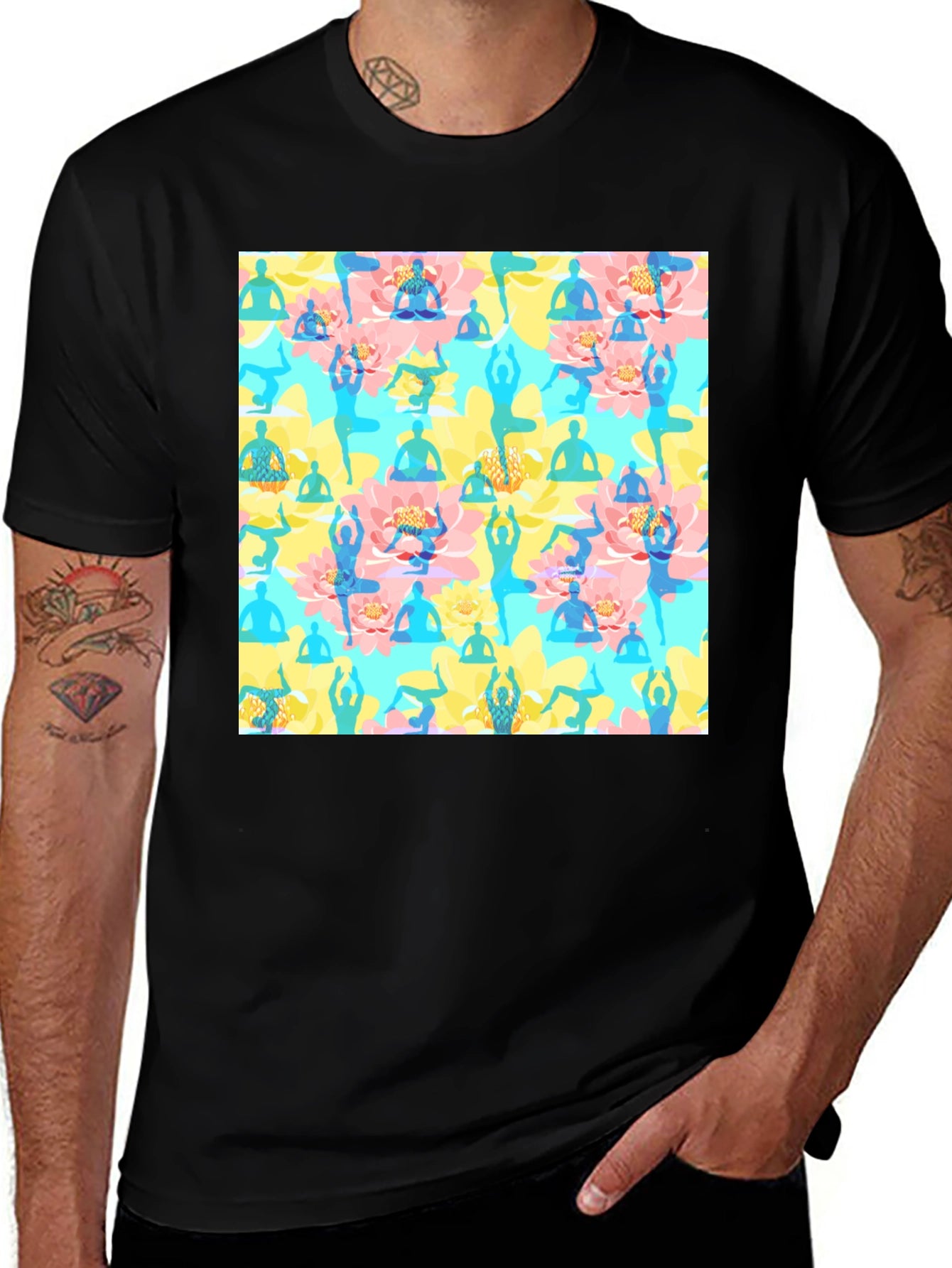 Yoga Pose Pattern T-Shirt - Stylish & Comfortable