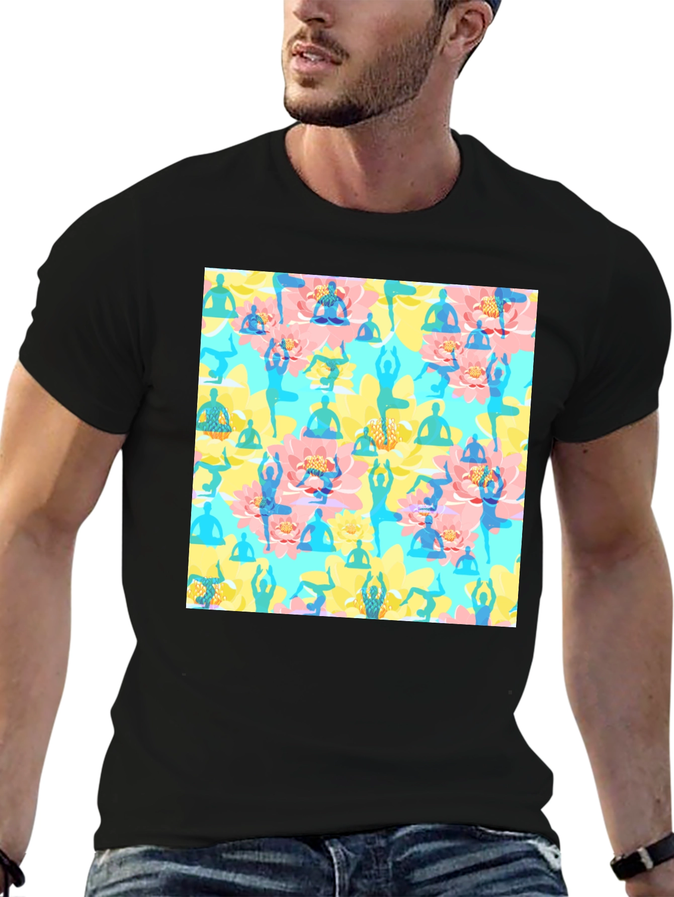 Yoga Pose Pattern T-Shirt - Stylish & Comfortable