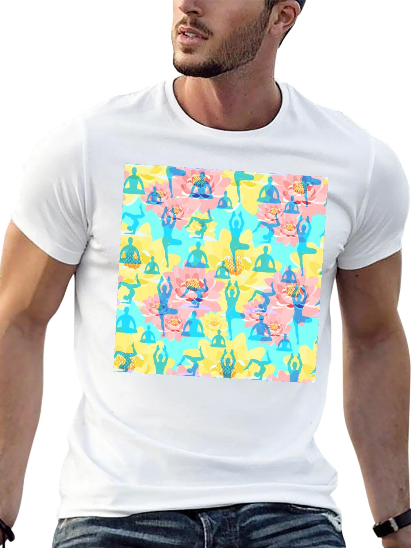 Yoga Pose Pattern T-Shirt - Stylish & Comfortable