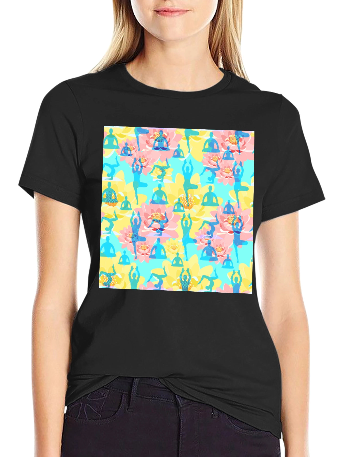 Yoga Pose Pattern T-Shirt - Stylish & Comfortable