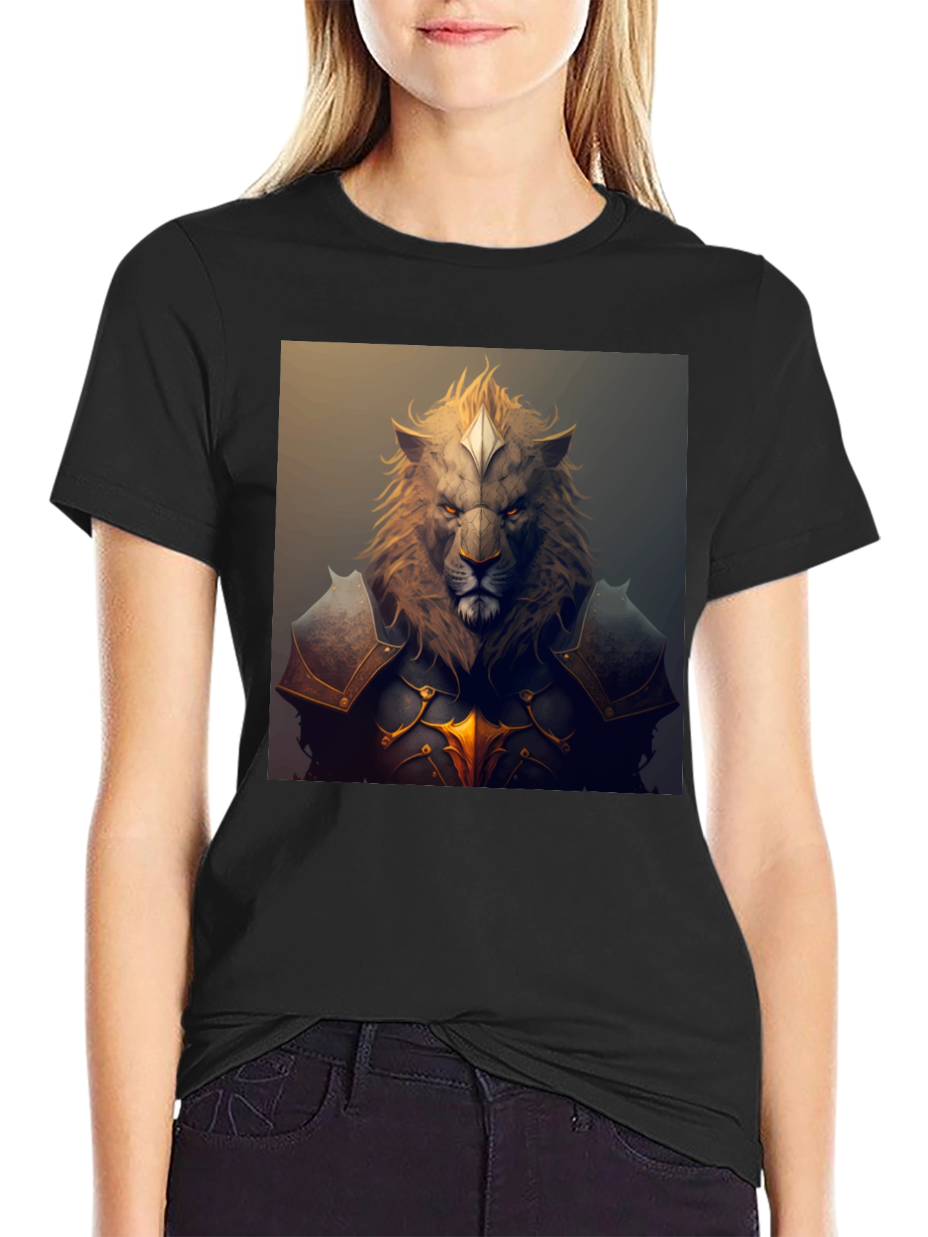 Lion Knight Graphic Tee - Black Casual T-Shirt