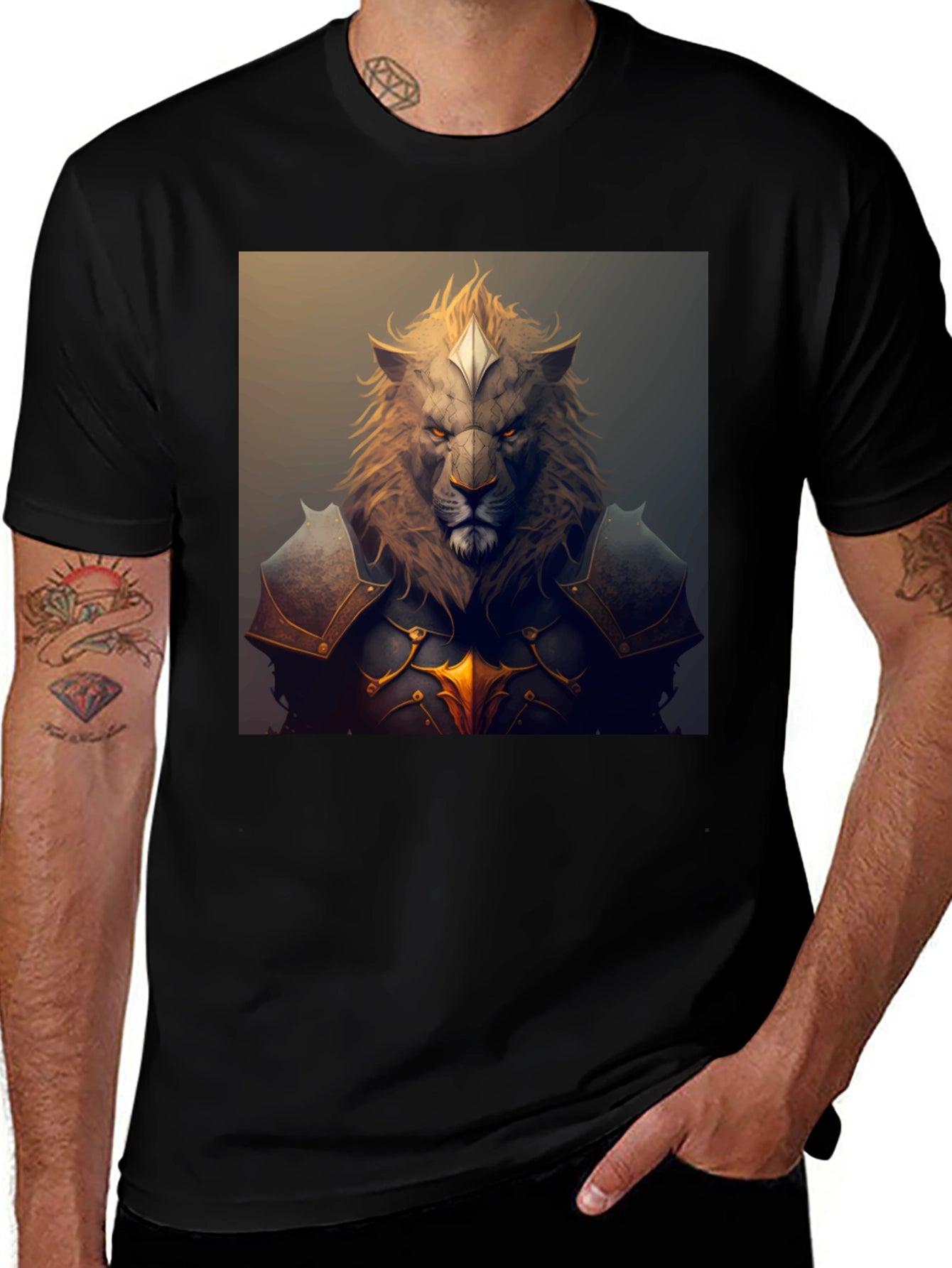 Lion Knight Graphic Tee - Black Casual T-Shirt