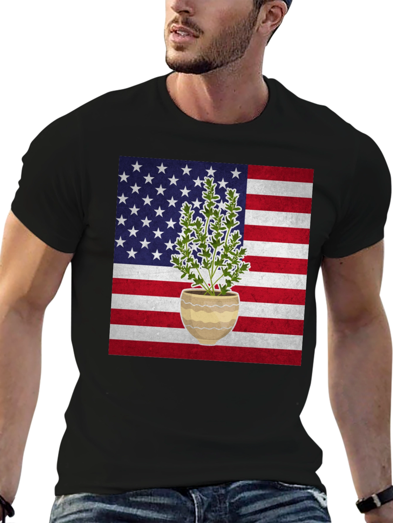 American Flag Plant T-Shirt - Patriotic Design