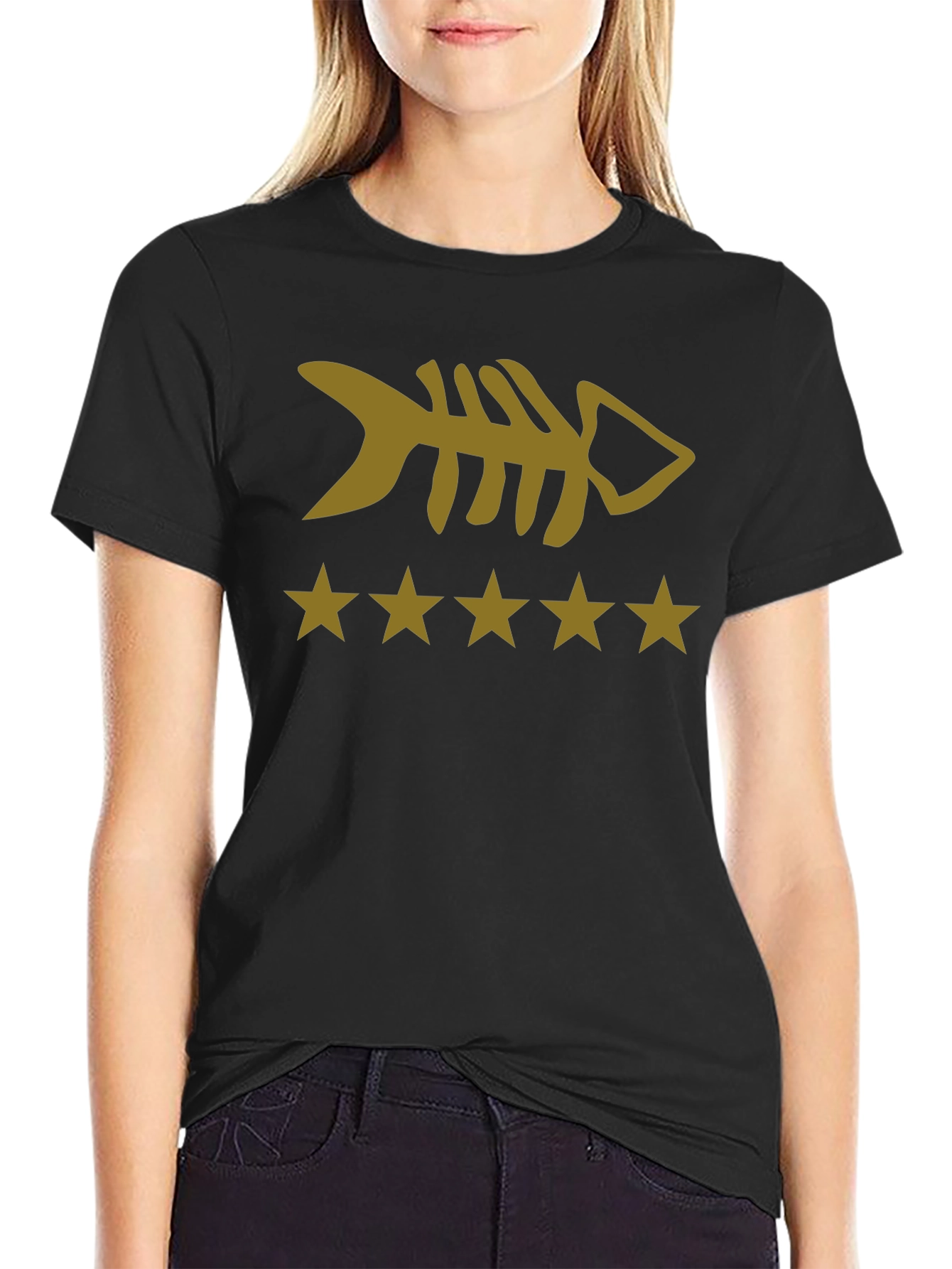 Fishbone & Stars Graphic T-Shirt - Black