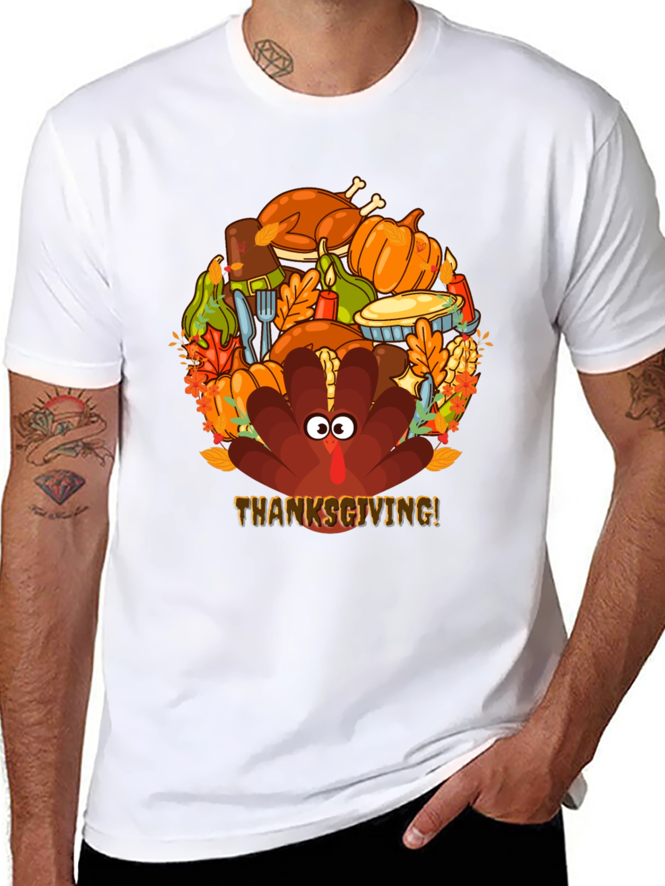 Thanksgiving Turkey Feast Graphic Tee - Mens Black T-Shirt