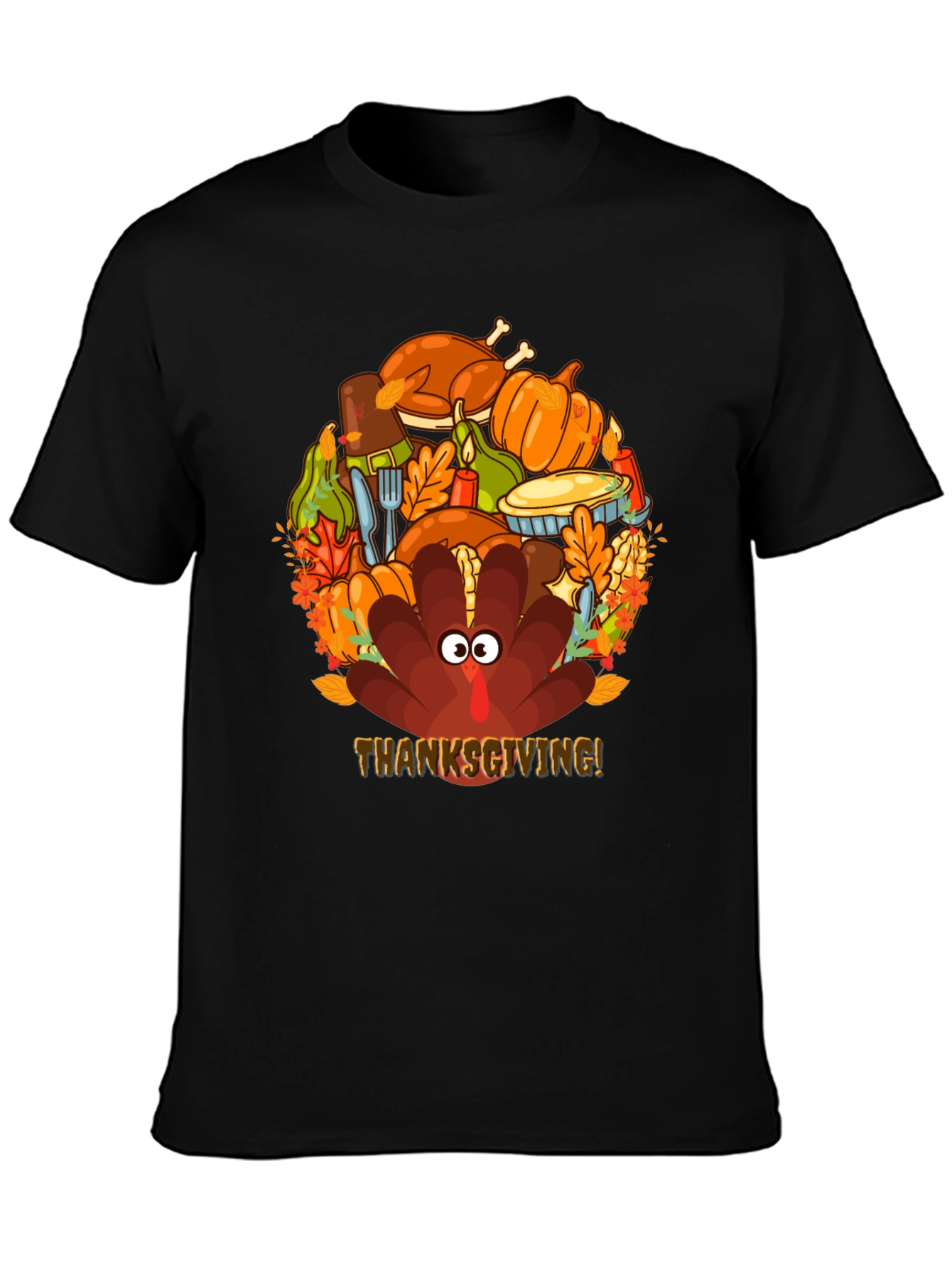 Thanksgiving Turkey Feast Graphic Tee - Mens Black T-Shirt