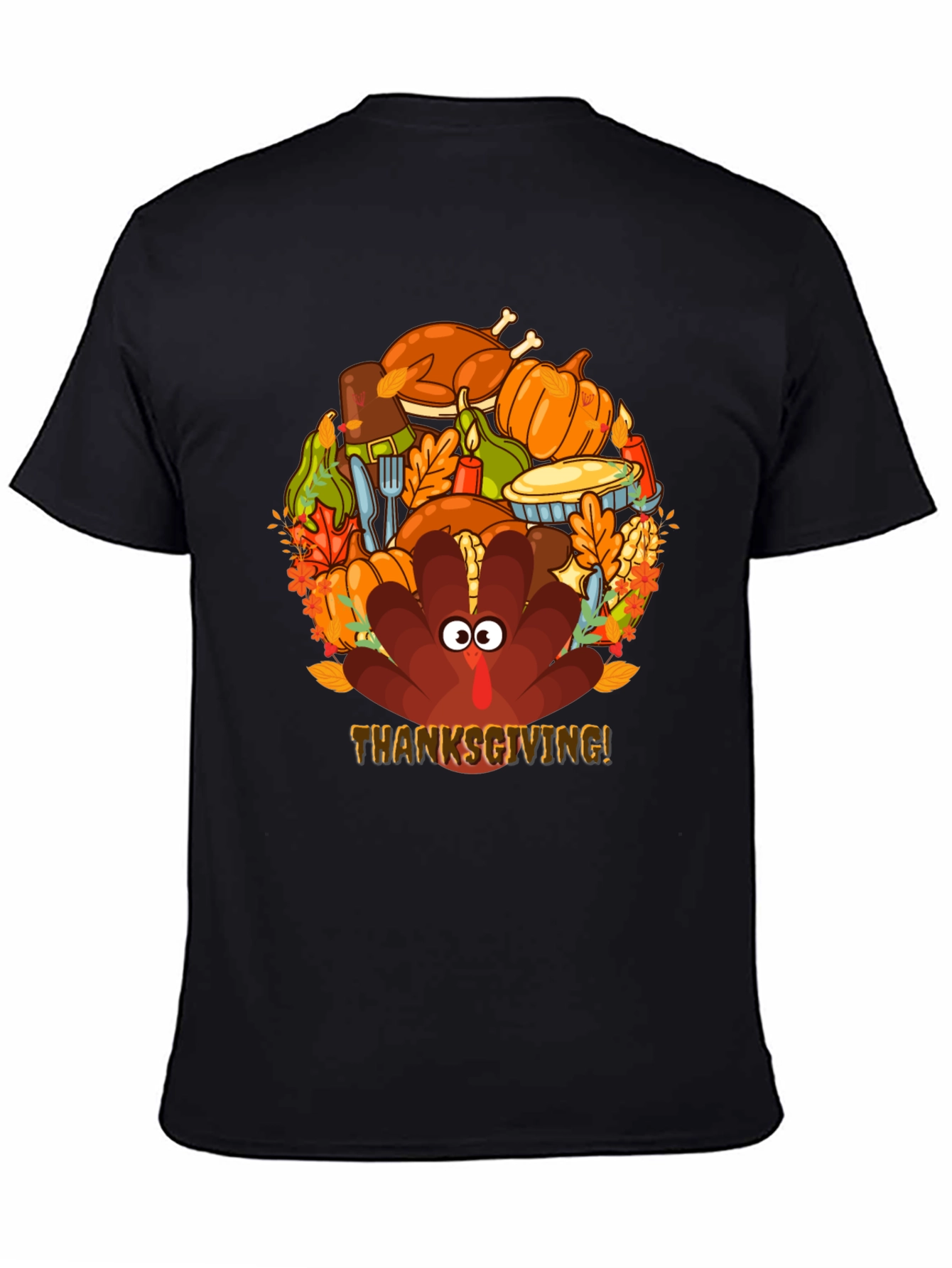 Thanksgiving Turkey Feast Graphic Tee - Mens Black T-Shirt