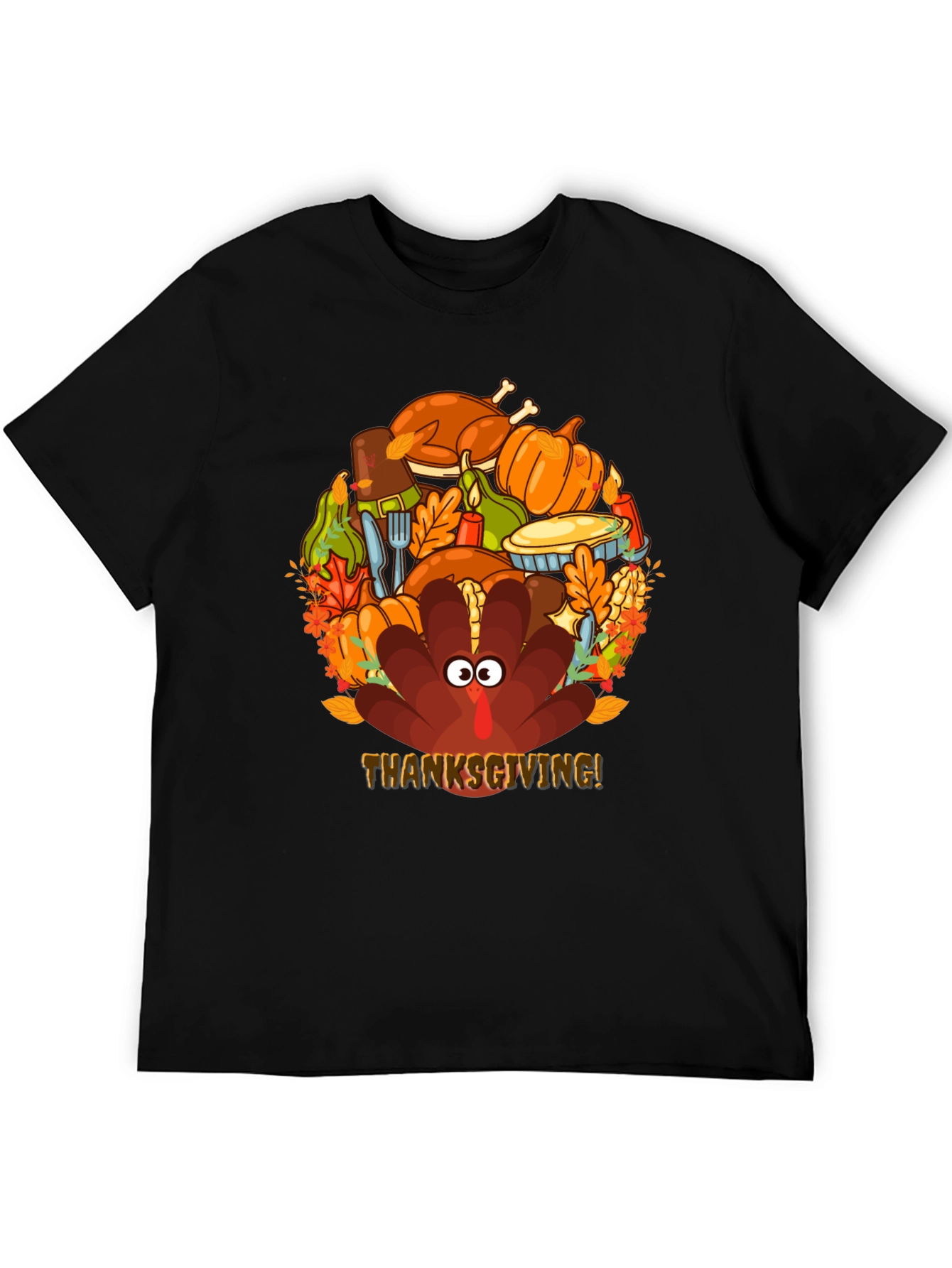 Thanksgiving Turkey Feast Graphic Tee - Mens Black T-Shirt