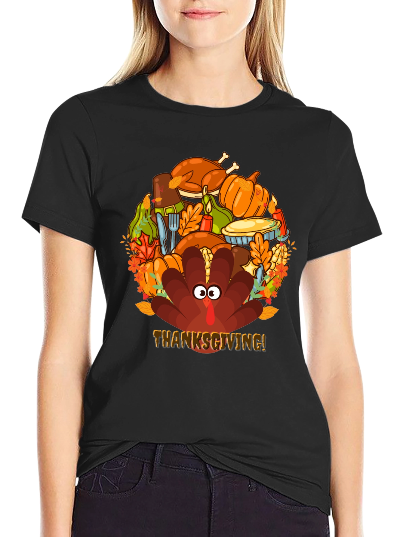 Thanksgiving Turkey Feast Graphic Tee - Mens Black T-Shirt