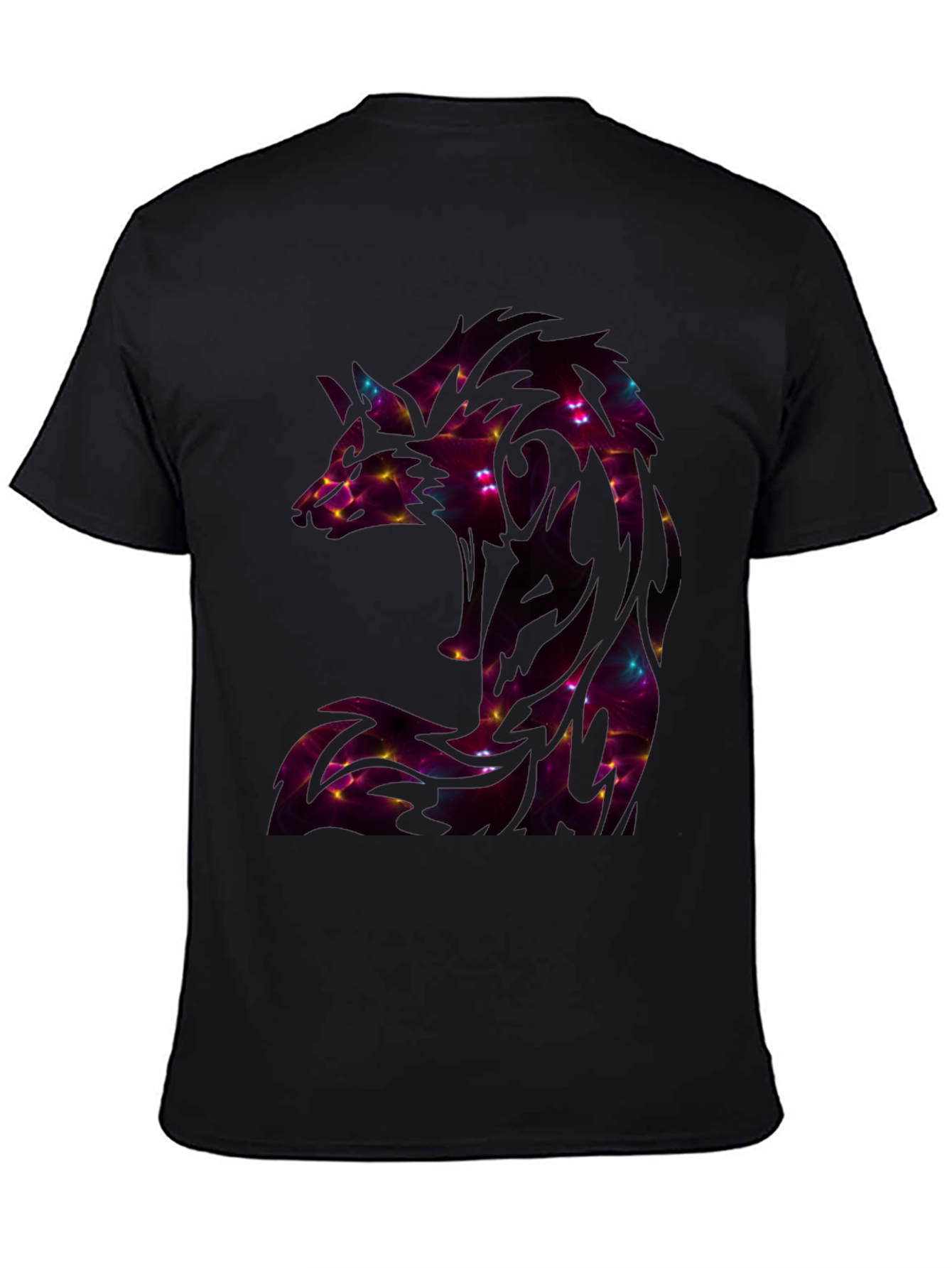 Abstract Wolf Graphic T-Shirt - Black