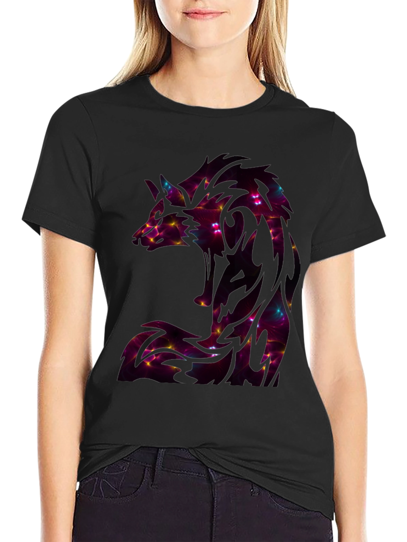 Abstract Wolf Graphic T-Shirt - Black