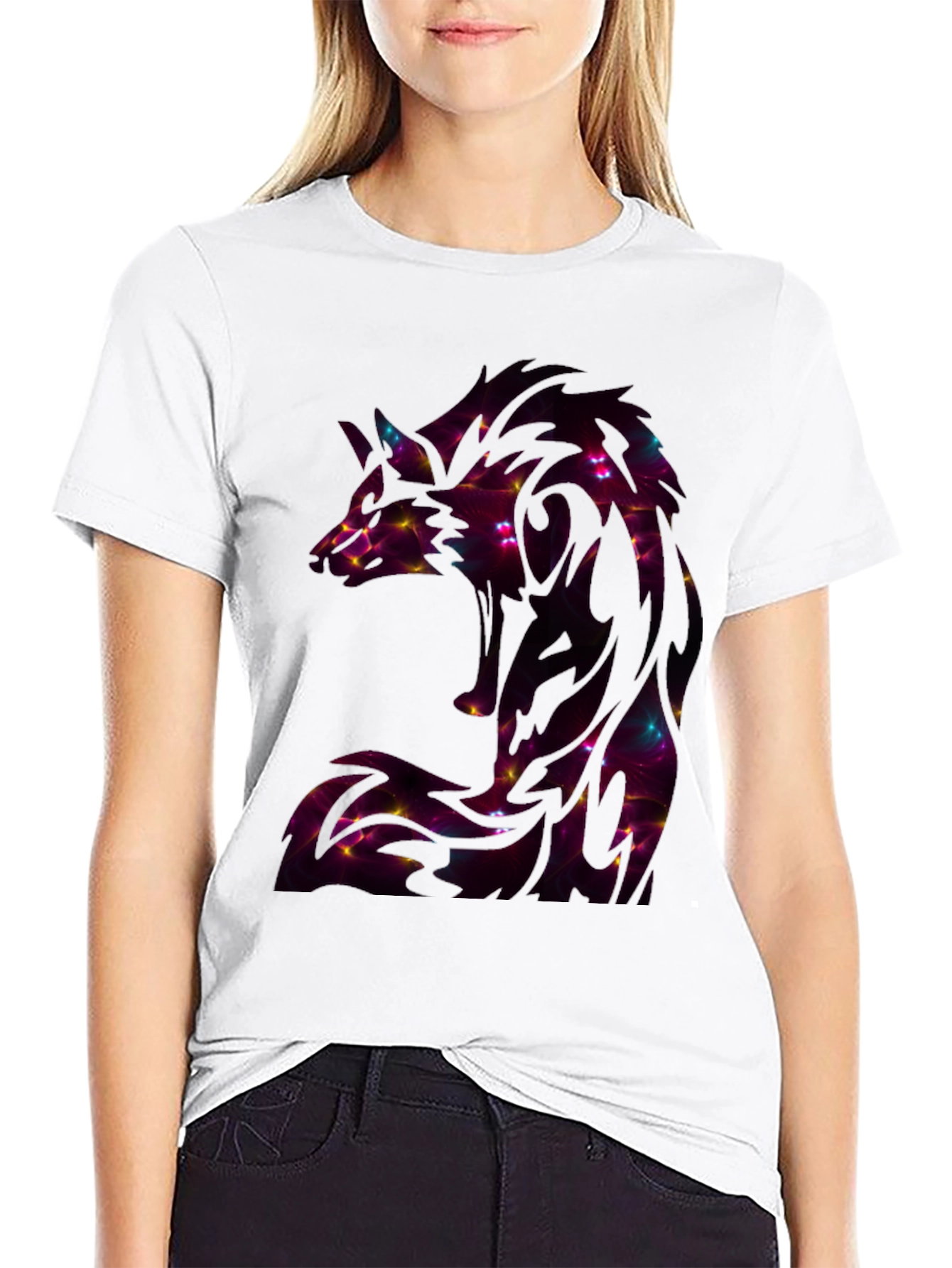 Abstract Wolf Graphic T-Shirt - Black
