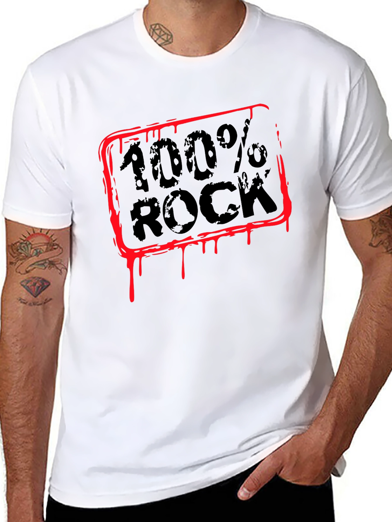 100% Rock Graphic T-Shirt - Mens Crew Neck Tee