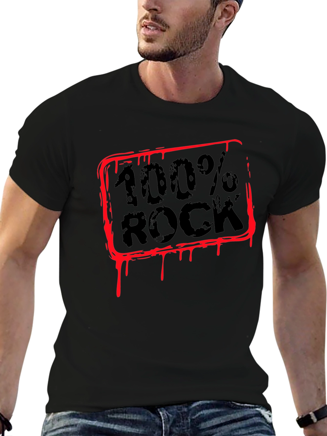 100% Rock Graphic T-Shirt - Mens Crew Neck Tee