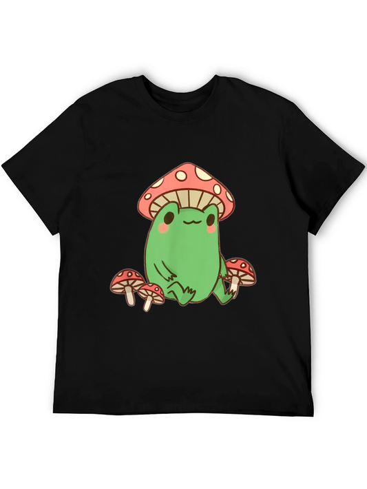 Frog and Mushroom Graphic Tee - Black