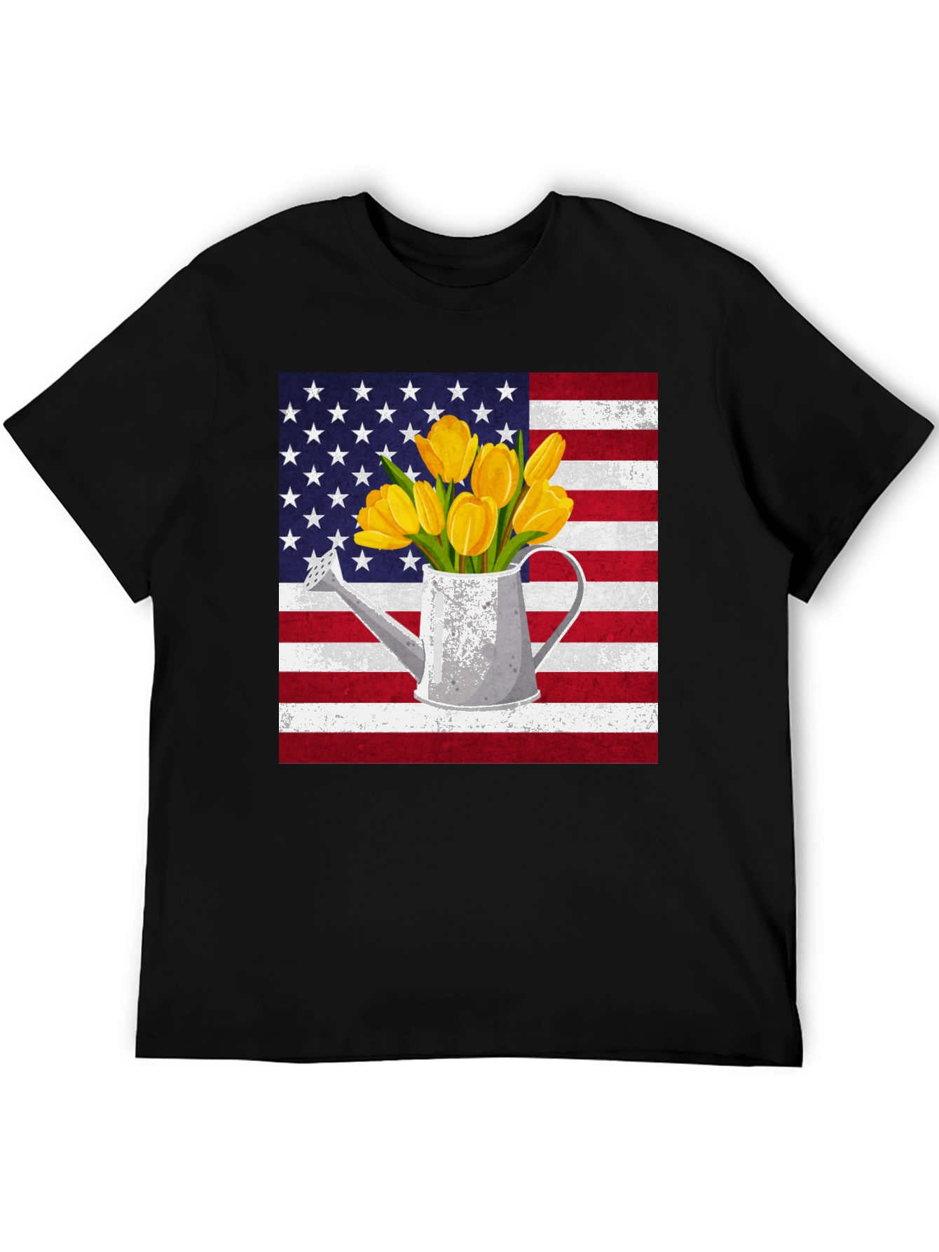 American Flag Tulips Watering Can Graphic Tee