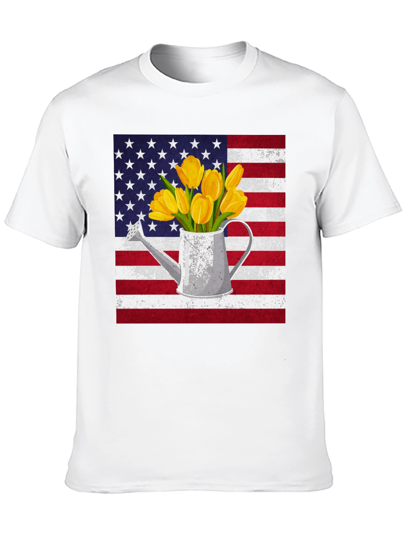 American Flag Tulips Watering Can Graphic Tee