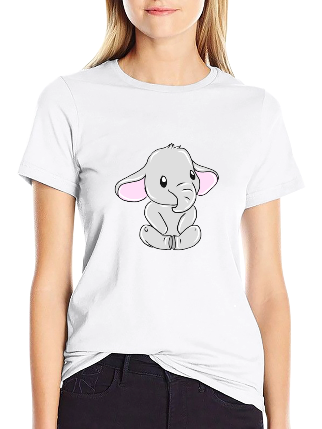 Cute Elephant Graphic Tee - Black Cotton Blend