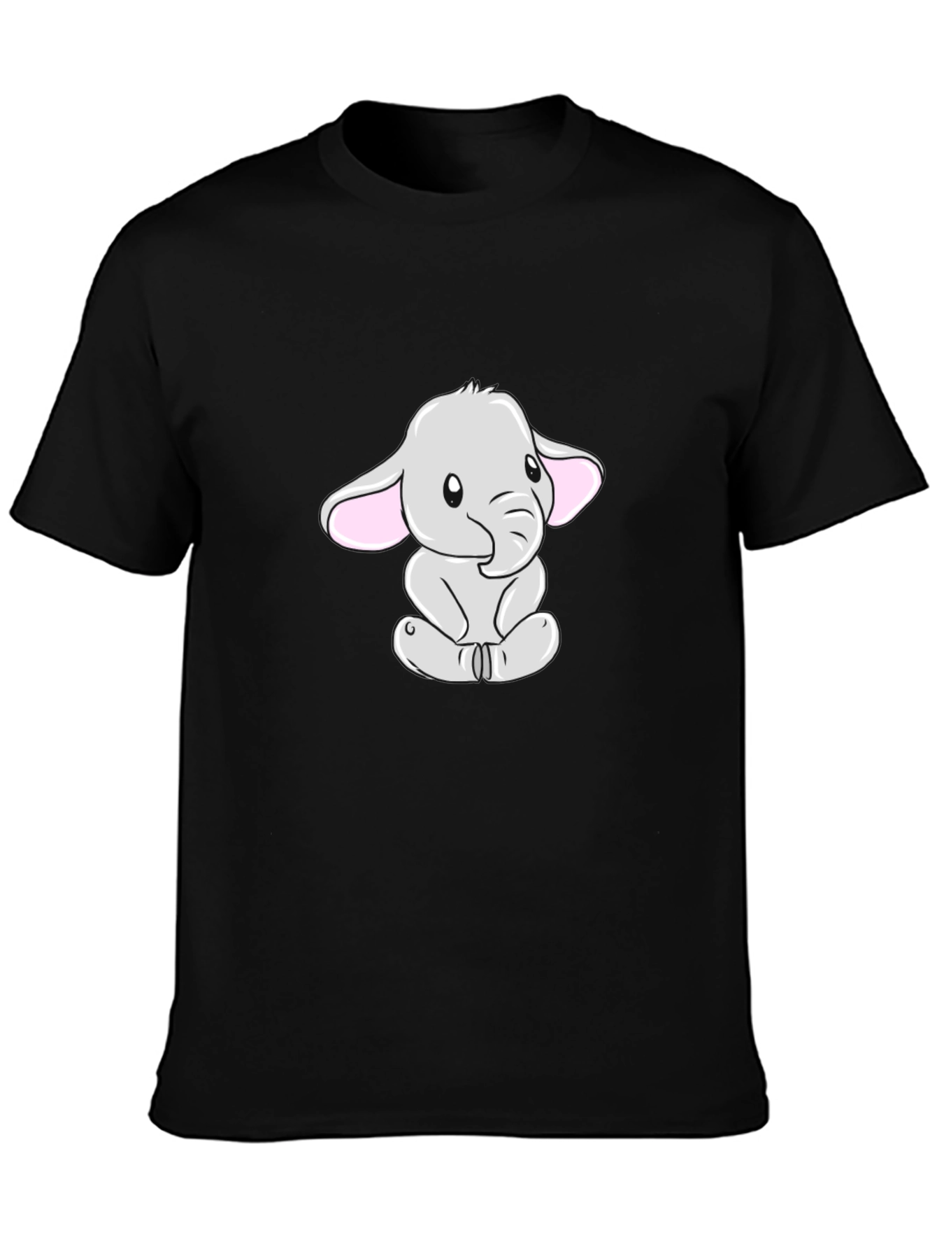 Cute Elephant Graphic Tee - Black Cotton Blend