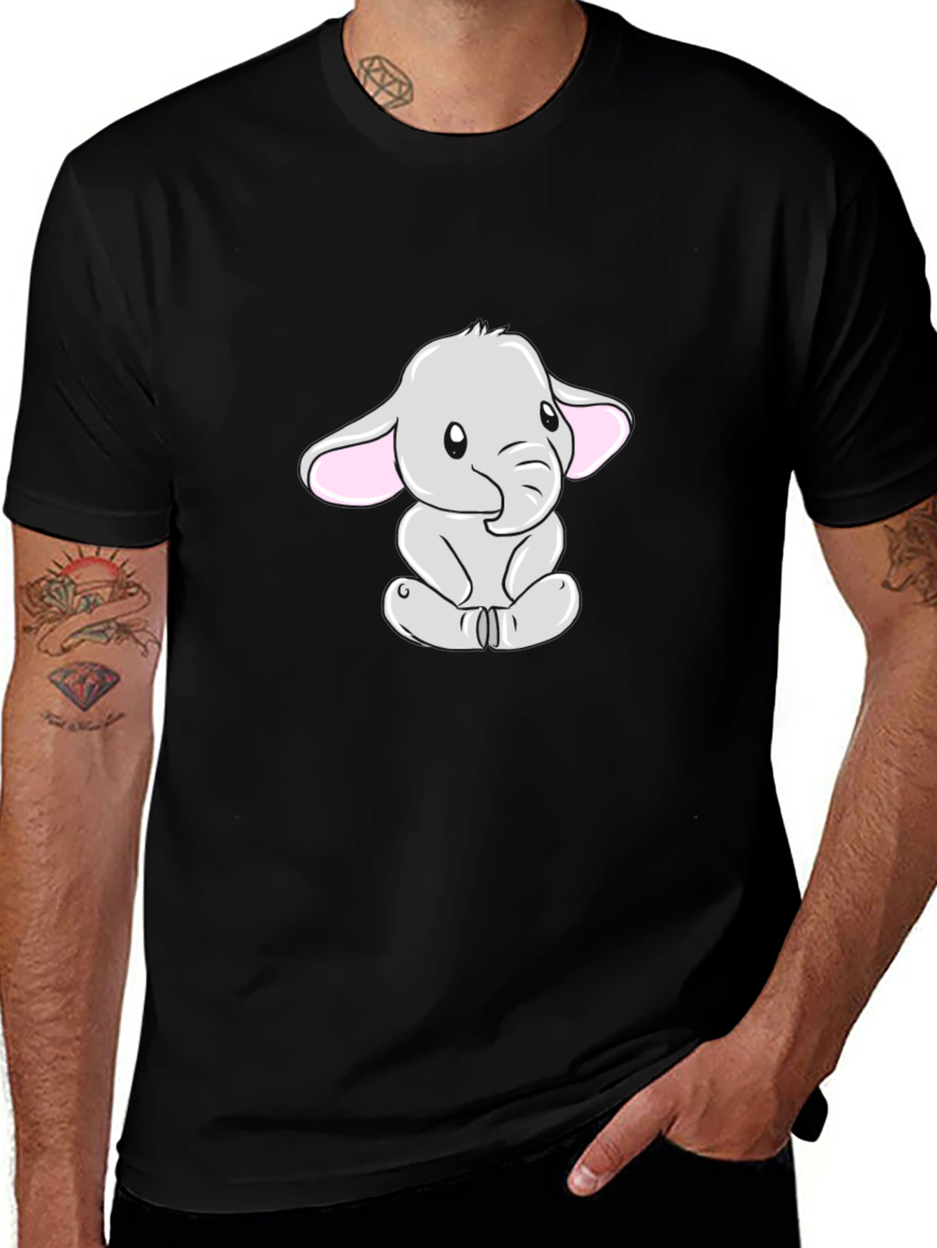 Cute Elephant Graphic Tee - Black Cotton Blend