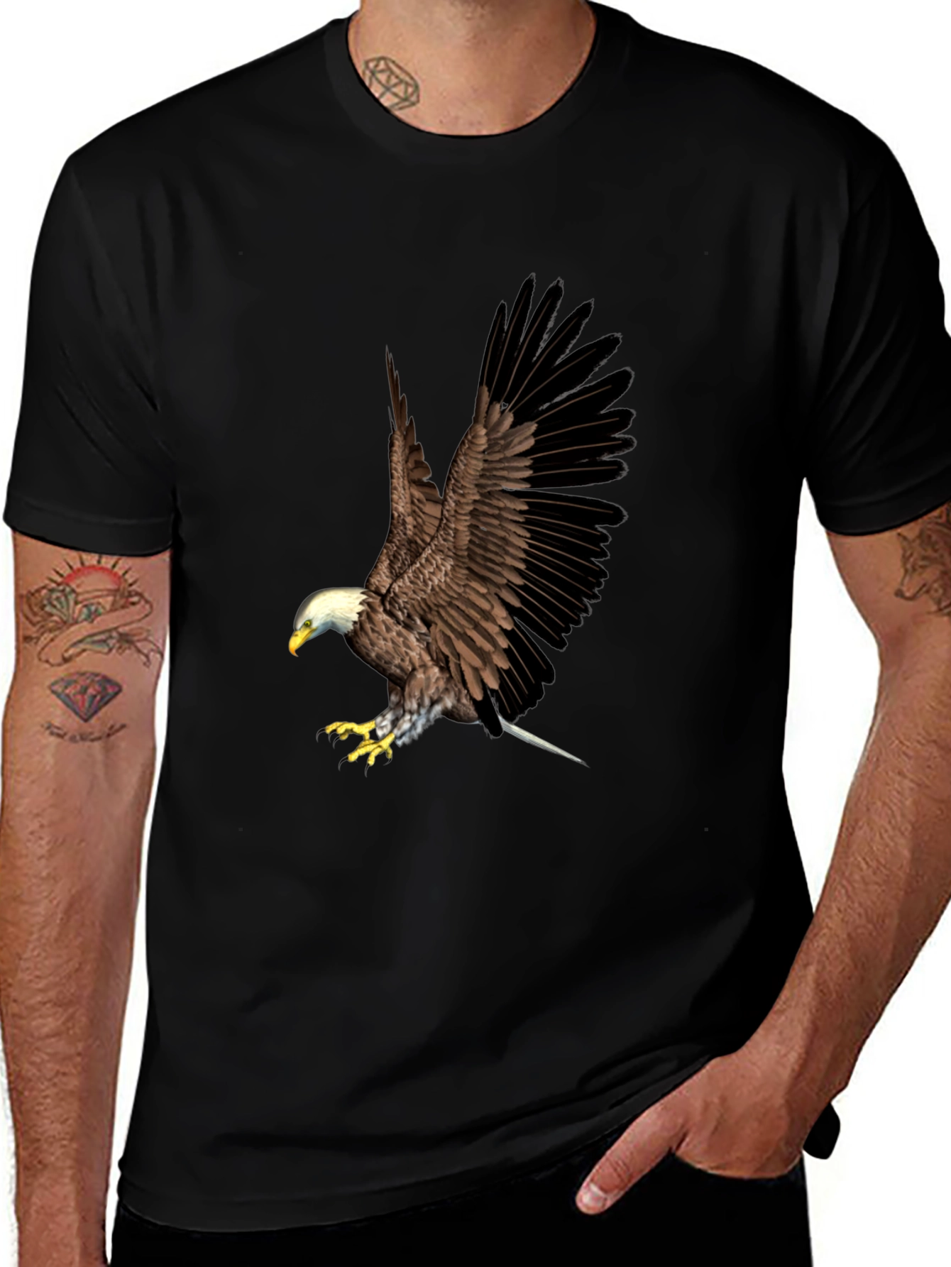Bald Eagle Graphic Print Black T-Shirt
