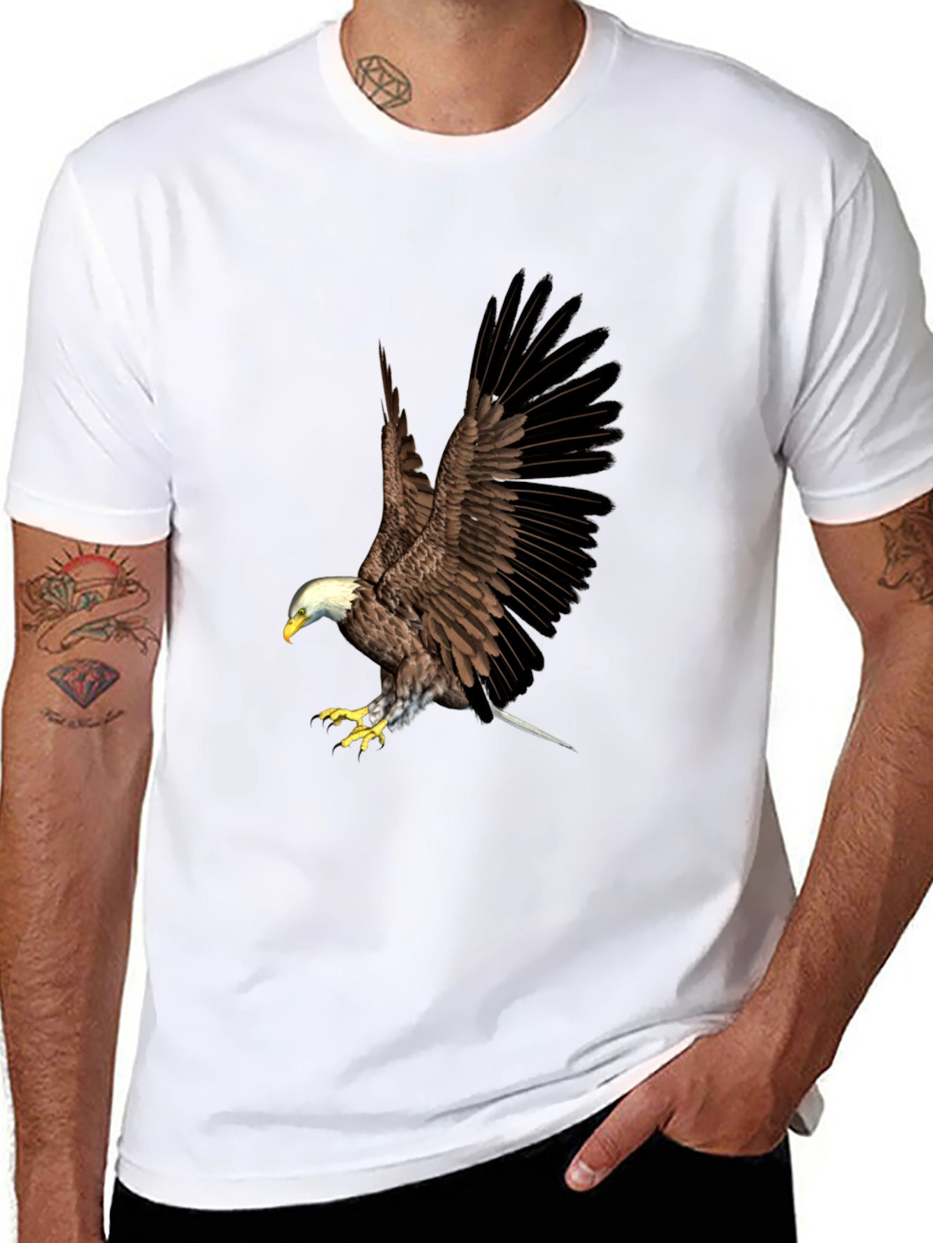 Bald Eagle Graphic Print Black T-Shirt